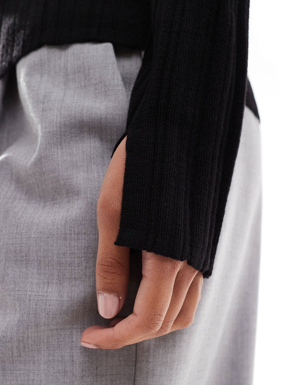 & Other Stories merino wool knitted rib fitted top with boat neck and split cuffs in black - ASOS Sample Sale