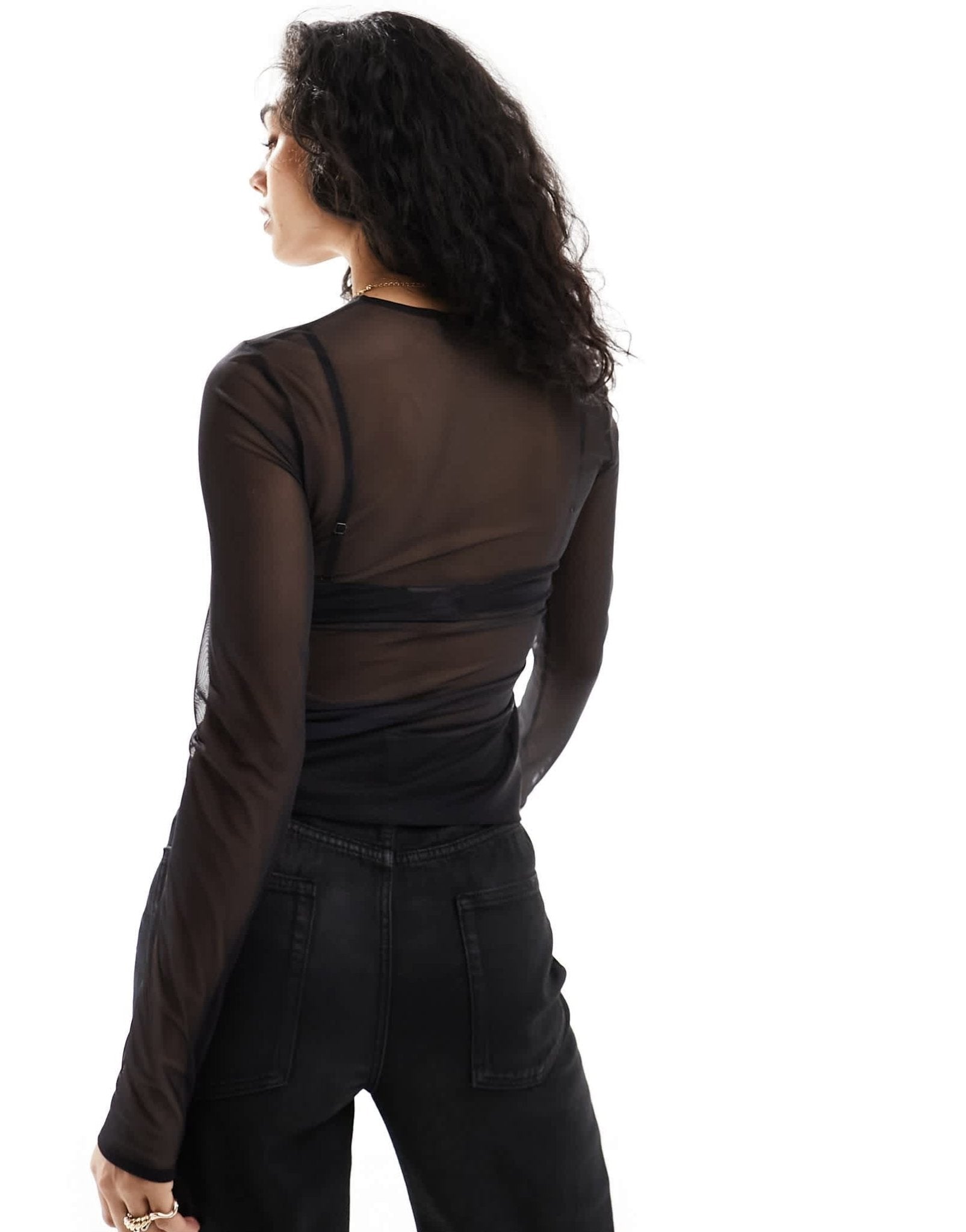 & Other Stories mesh long sleeve top in black with floral front print - ASOS Sample Sale
