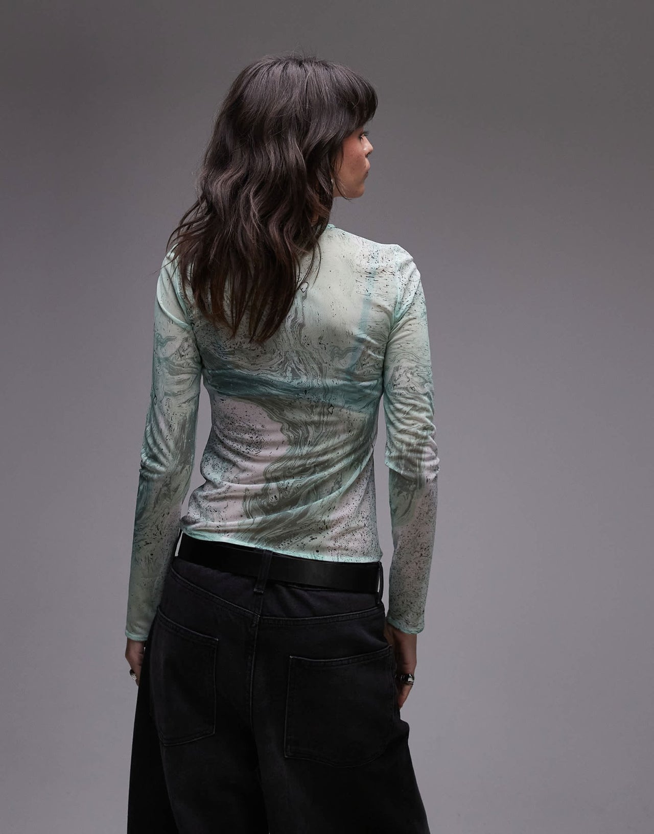 & Other Stories mesh long sleeve top in green marble print - ASOS Sample Sale