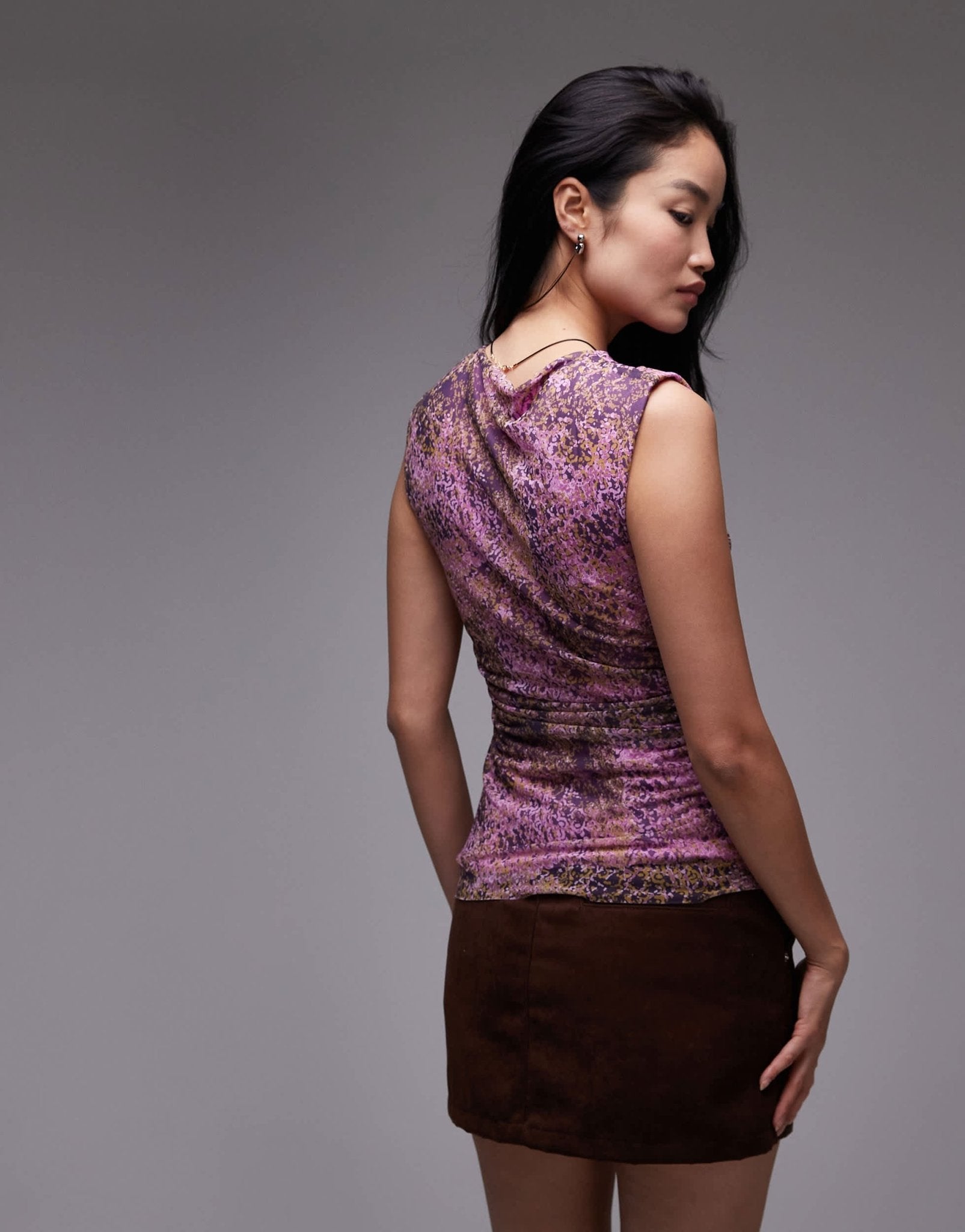 & Other Stories mesh top with drape detail&nbsp;in pink print - ASOS Sample Sale