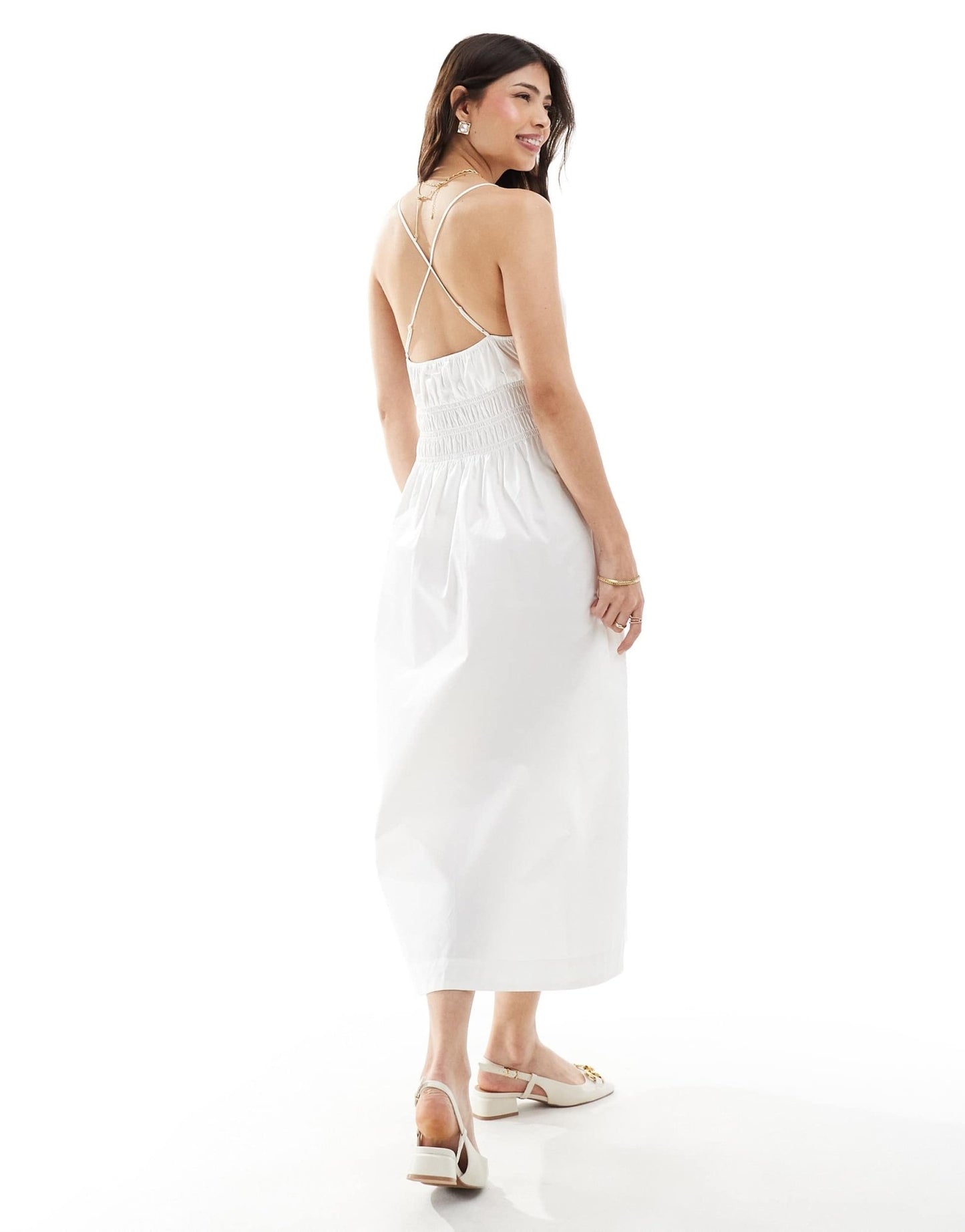 & Other Stories midi baby doll dress with square neck and cami straps in white - ASOS Sample Sale