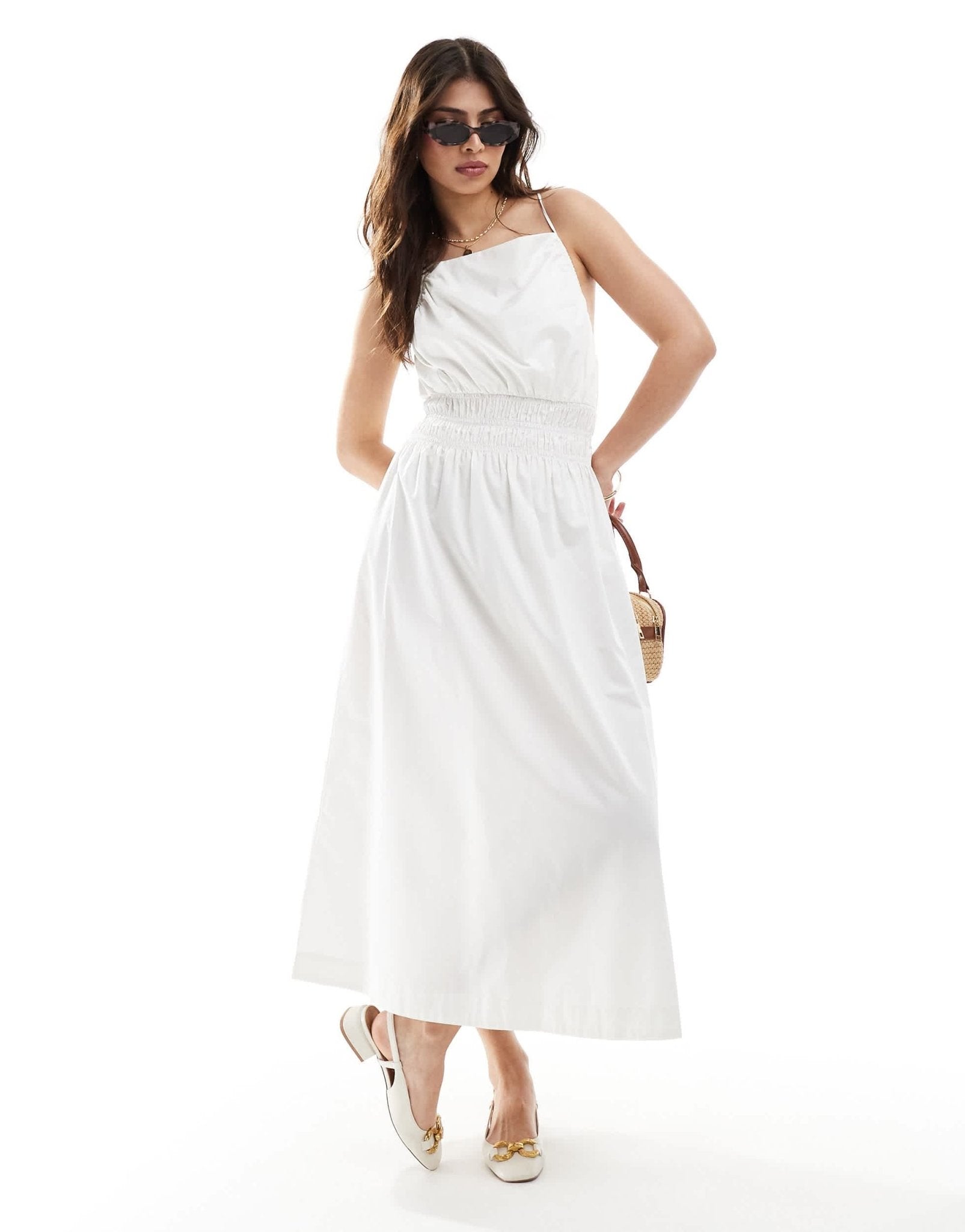 & Other Stories midi baby doll dress with square neck and cami straps in white - ASOS Sample Sale