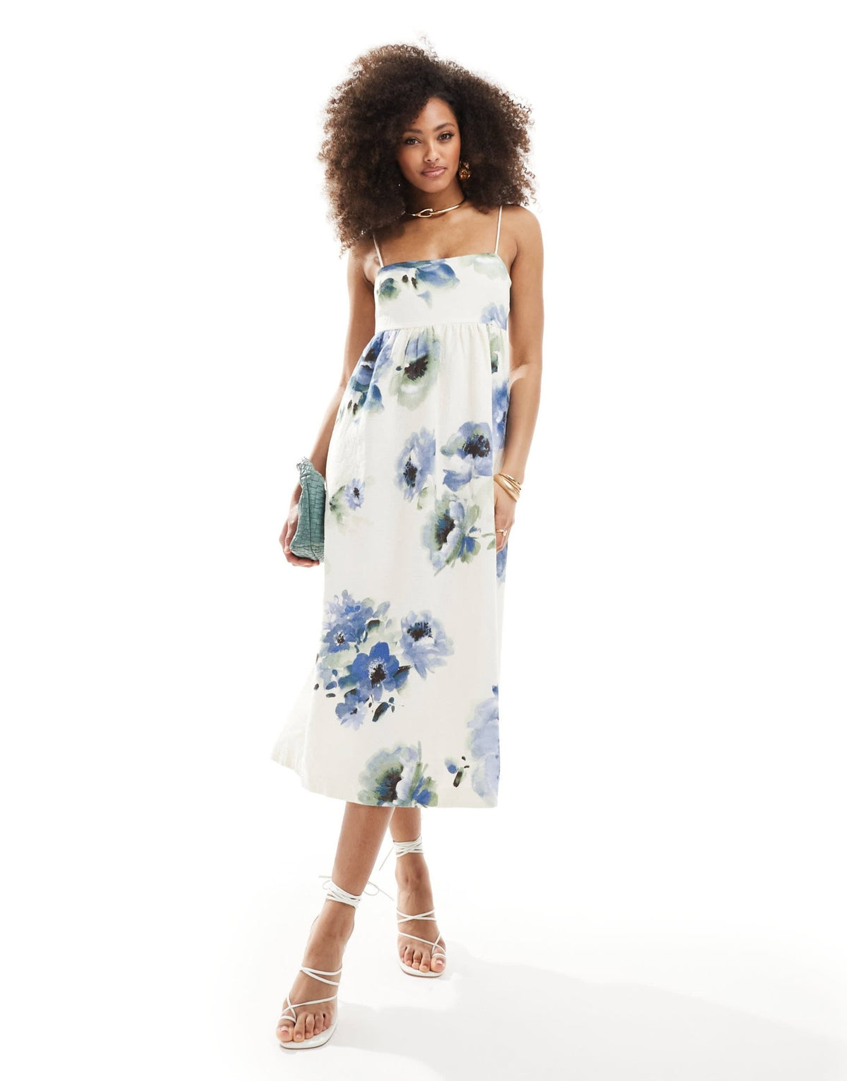 & Other Stories midi dress with spaghetti ties and open back in jacquard large floral print - ASOS Sample Sale