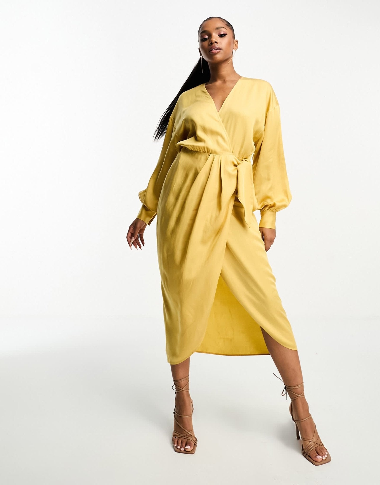 & Other Stories midi wrap dress in dusty yellow - ASOS Sample Sale