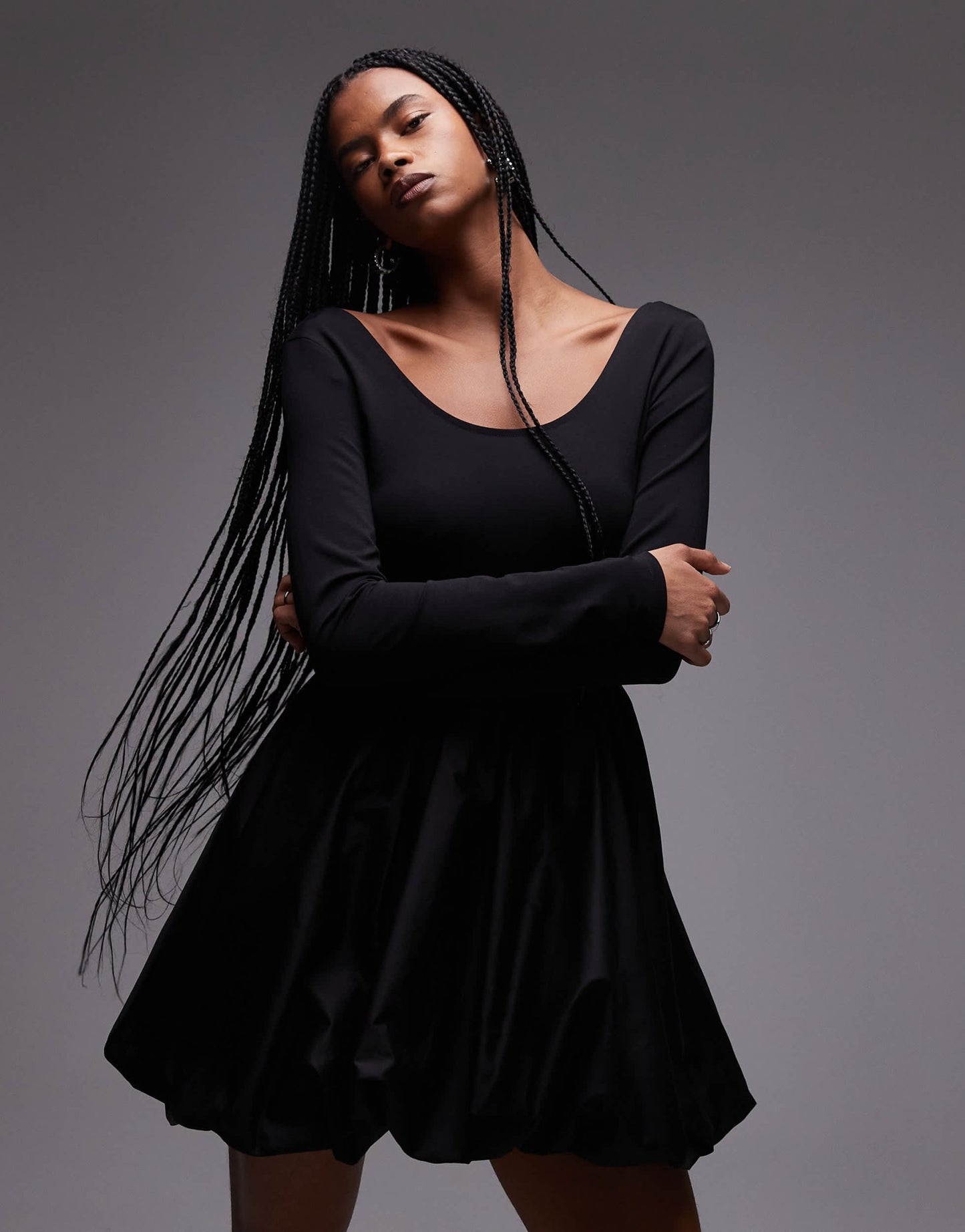 & Other Stories mini dress with puffball hem in black mixed jersey and woven fabric - ASOS Sample Sale
