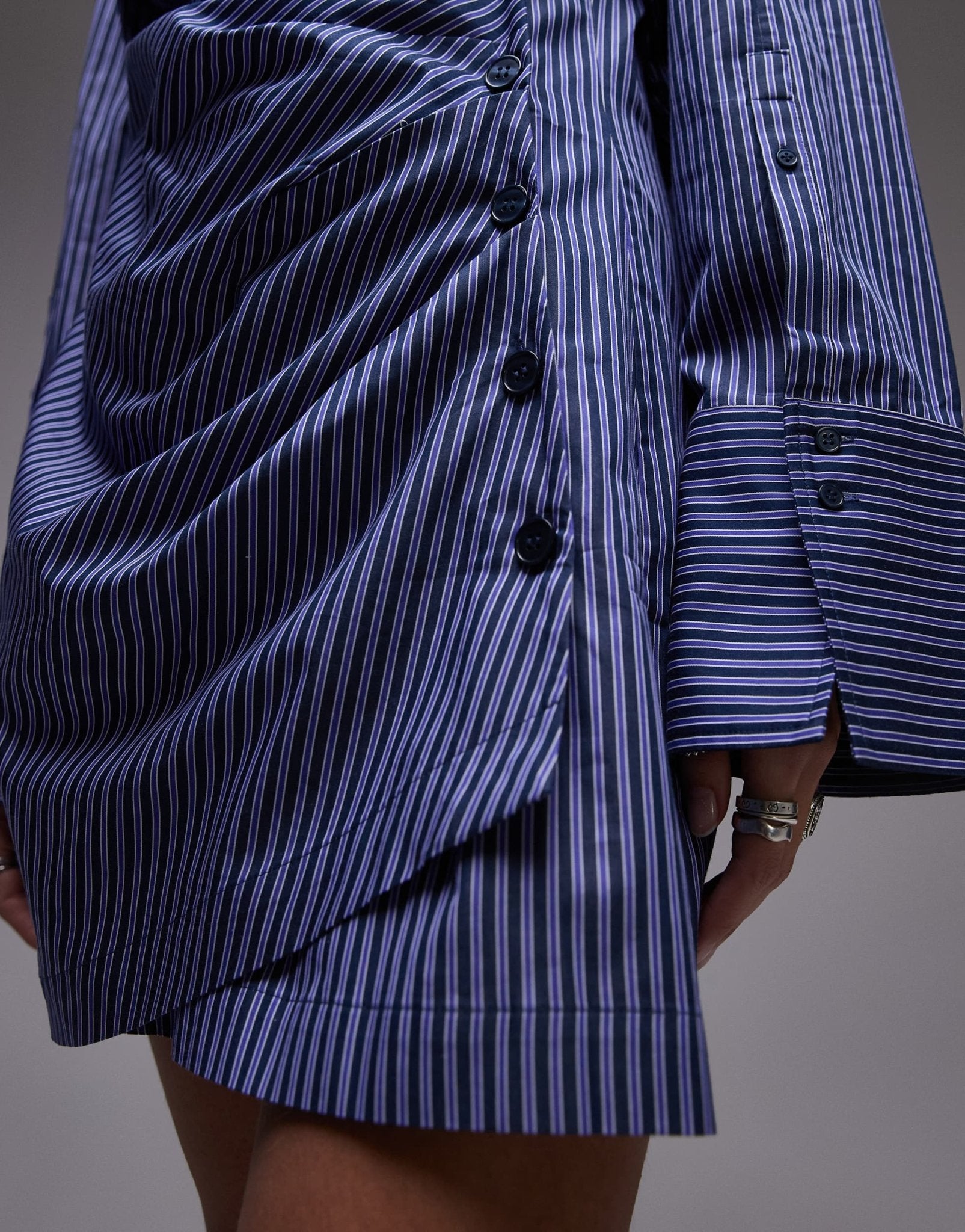 & Other Stories mini shirt dress with ruche wrap front in blue stripes - ASOS Sample Sale