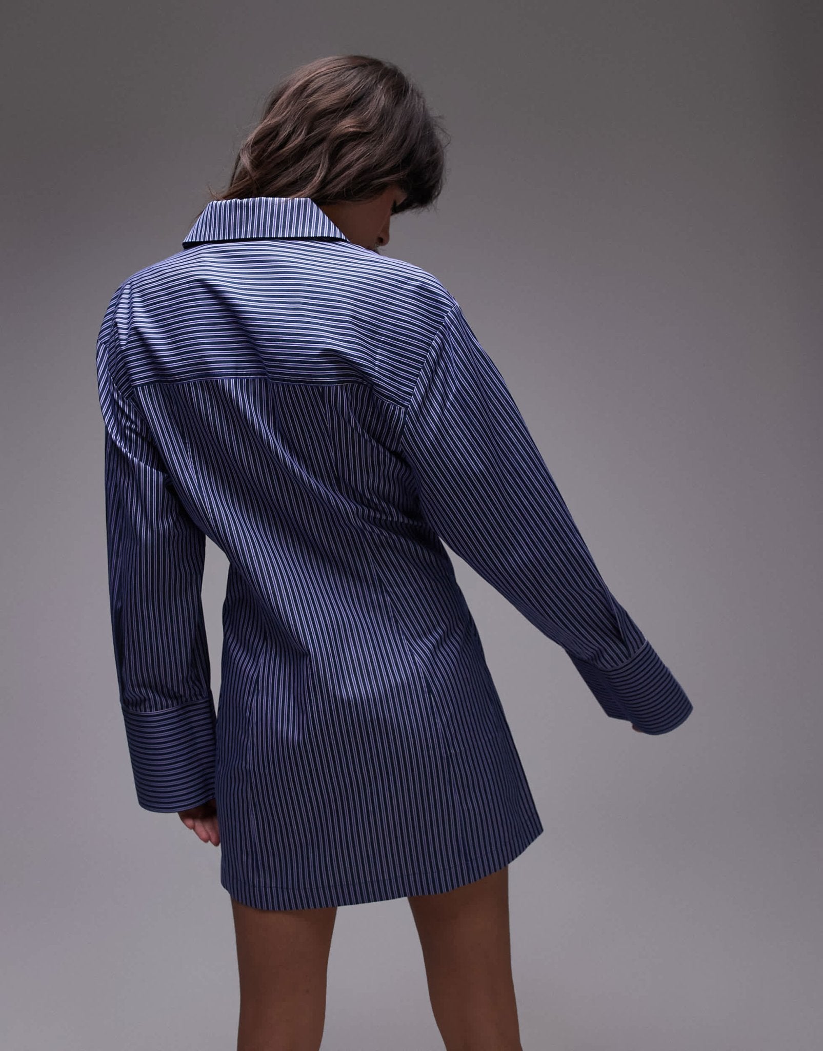 & Other Stories mini shirt dress with ruche wrap front in blue stripes - ASOS Sample Sale