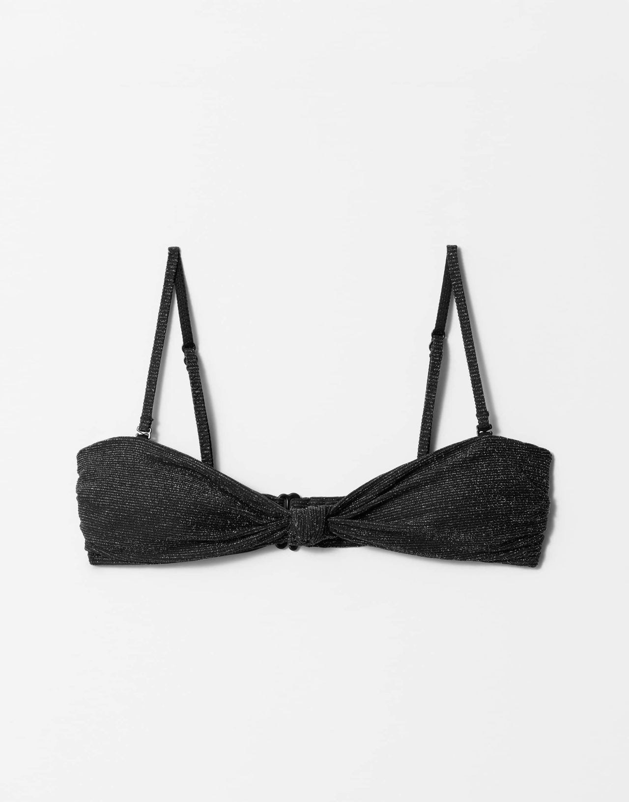 & Other Stories mix and match knot front bandeau bikini top with gold glitter thread and removeable padding in black - ASOS Sample Sale
