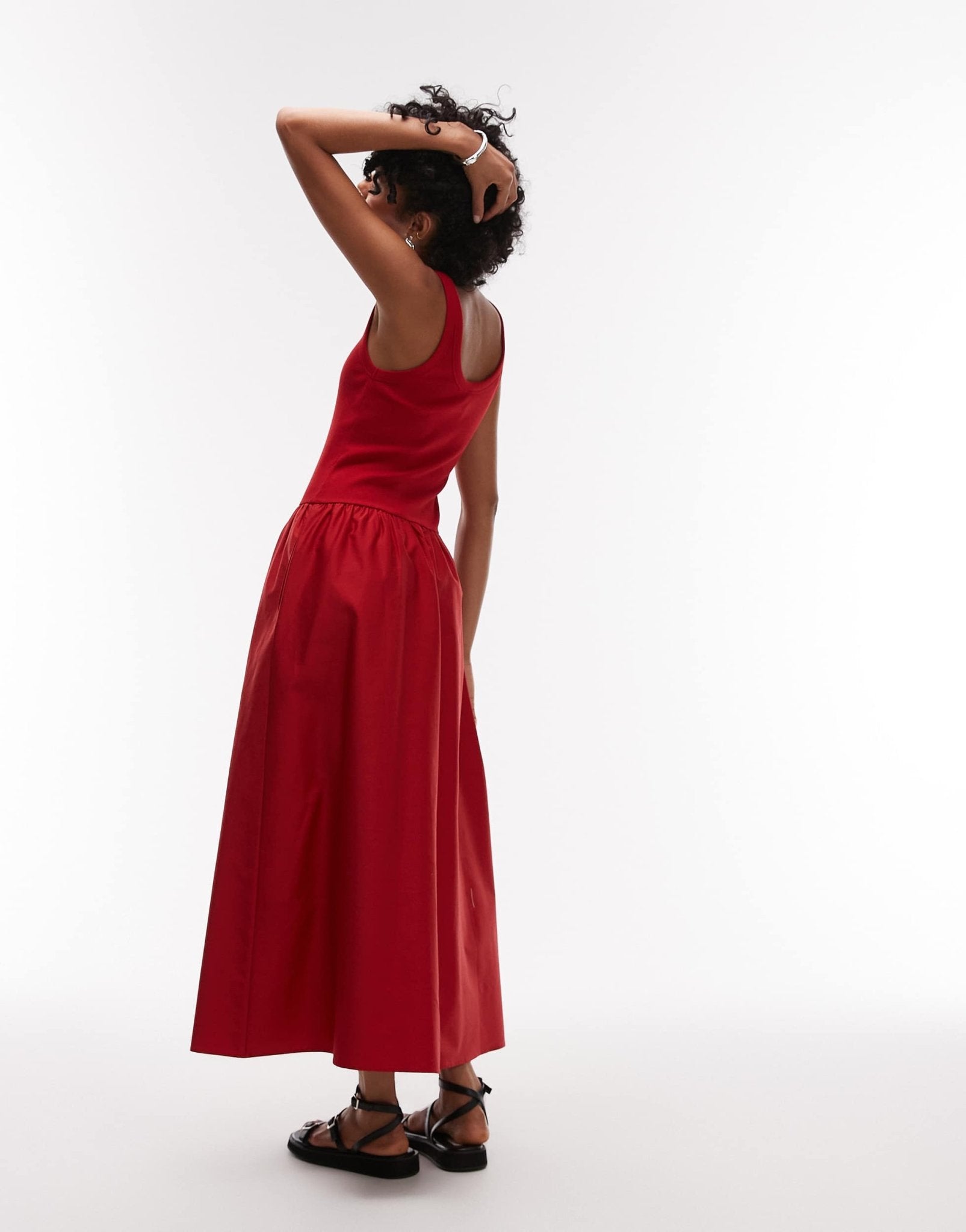 & Other Stories mixed jersey and woven maxi dress with volume hem in red - ASOS Sample Sale