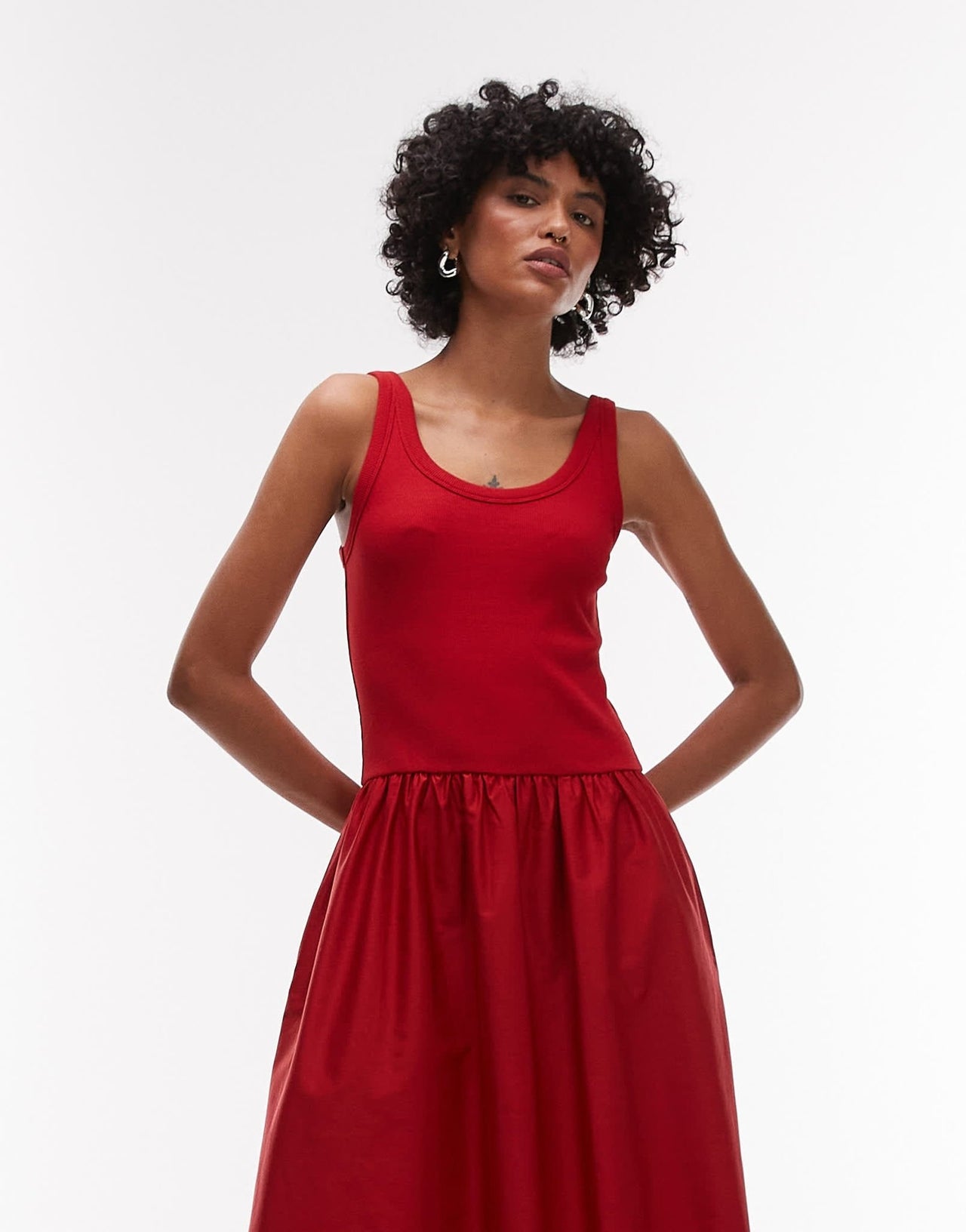 & Other Stories mixed jersey and woven maxi dress with volume hem in red - ASOS Sample Sale
