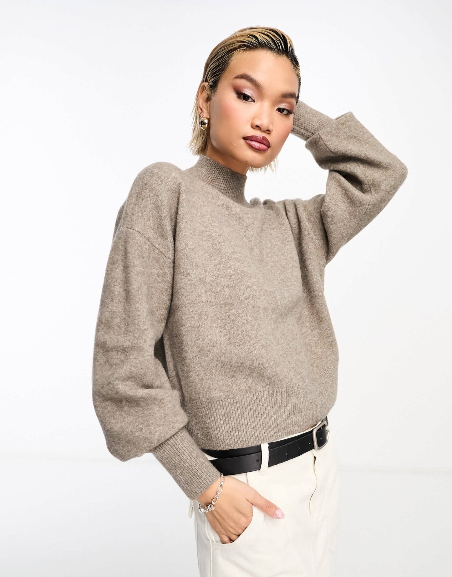 & Other Stories mock neck jumper in dark grey melange - ASOS Sample Sale