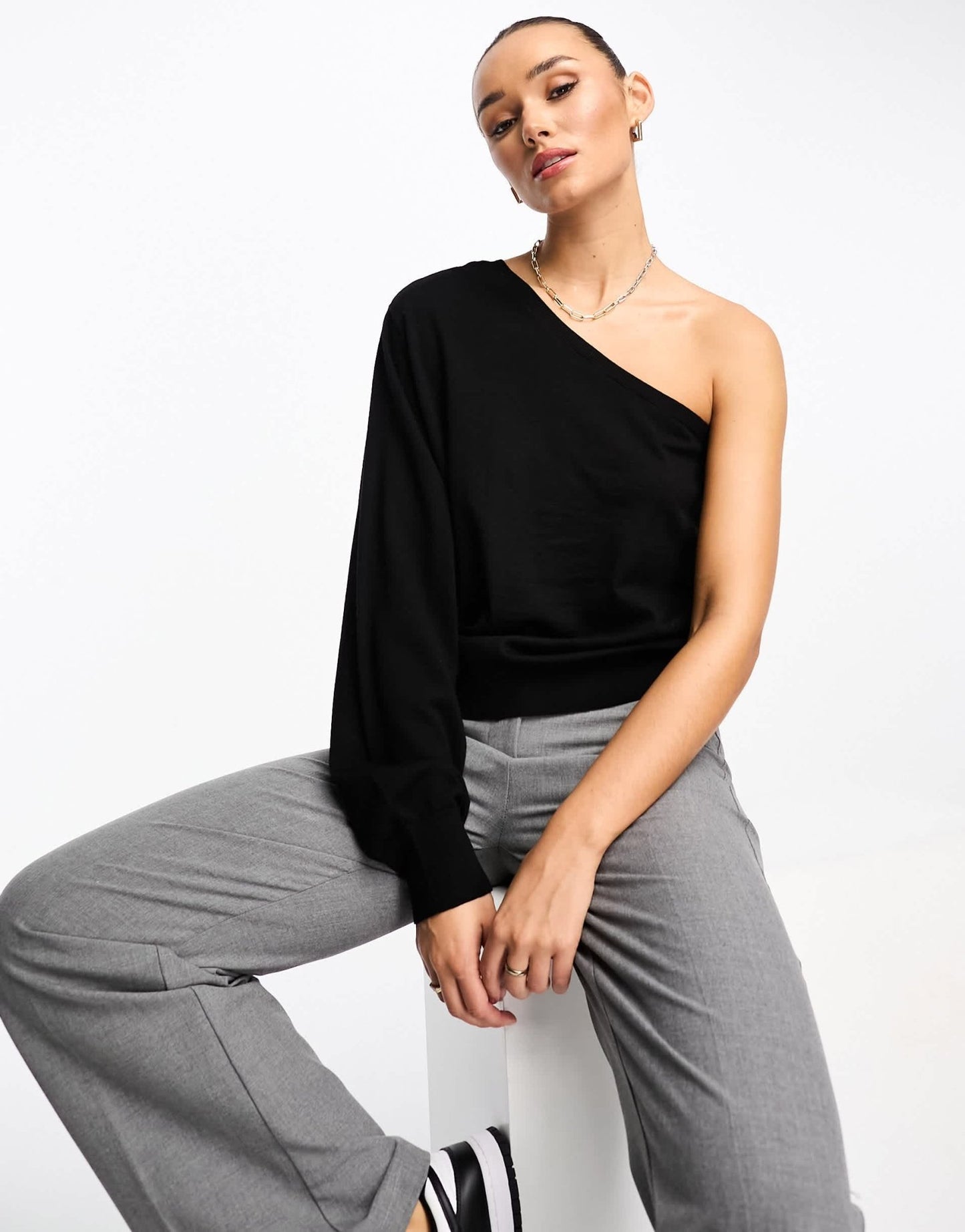 & Other Stories one shoulder merino wool jumper in black - ASOS Sample Sale