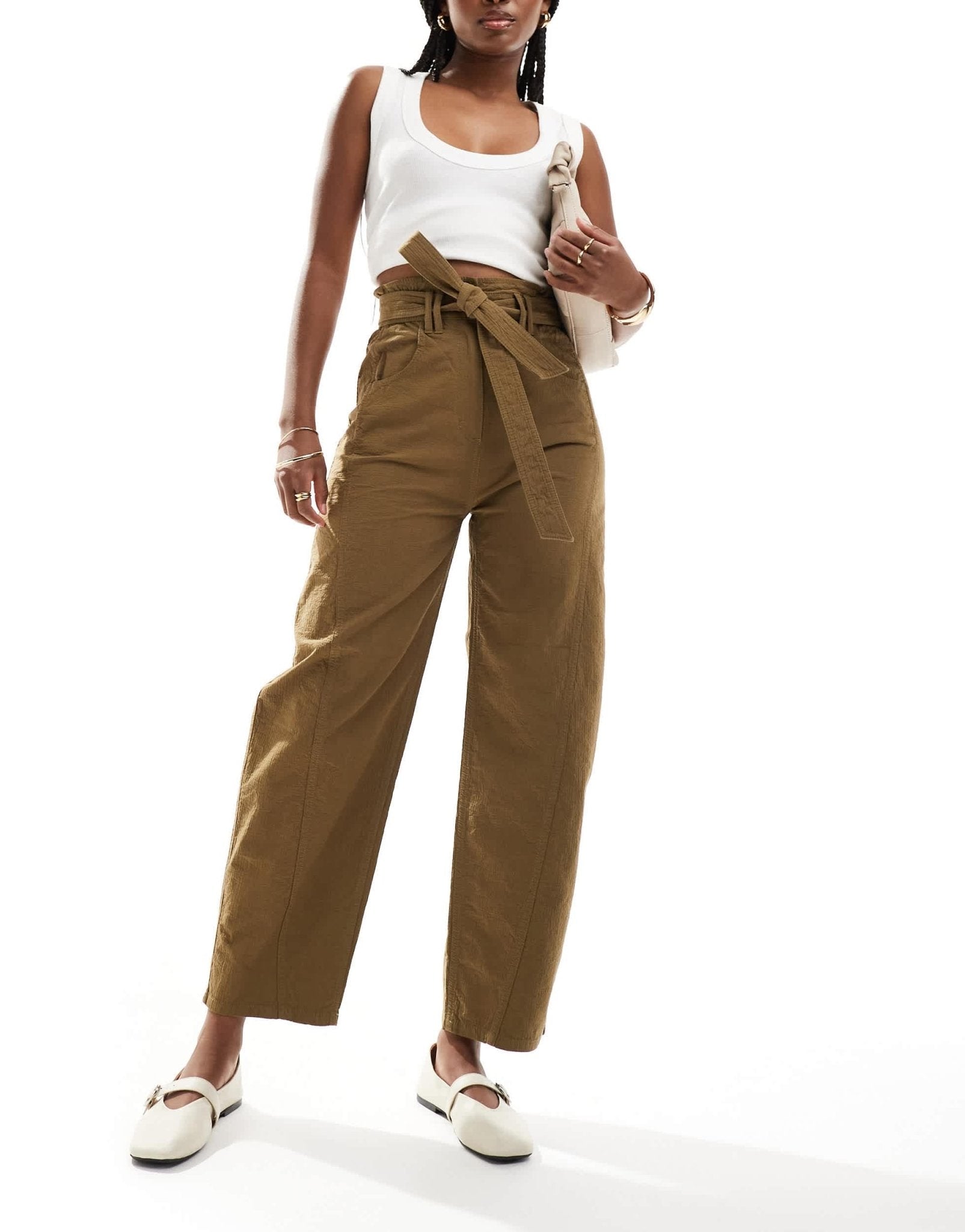 & Other Stories paperbag waist curved leg trousers in brown - ASOS Sample Sale