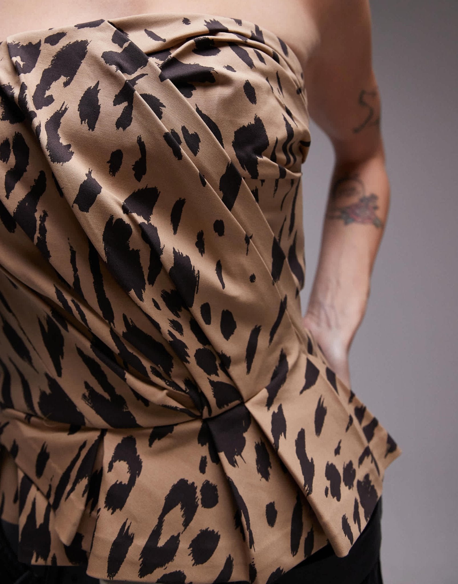 & Other Stories pleated drape detail bustier top with asymmetric drape hem in leopard print - ASOS Sample Sale