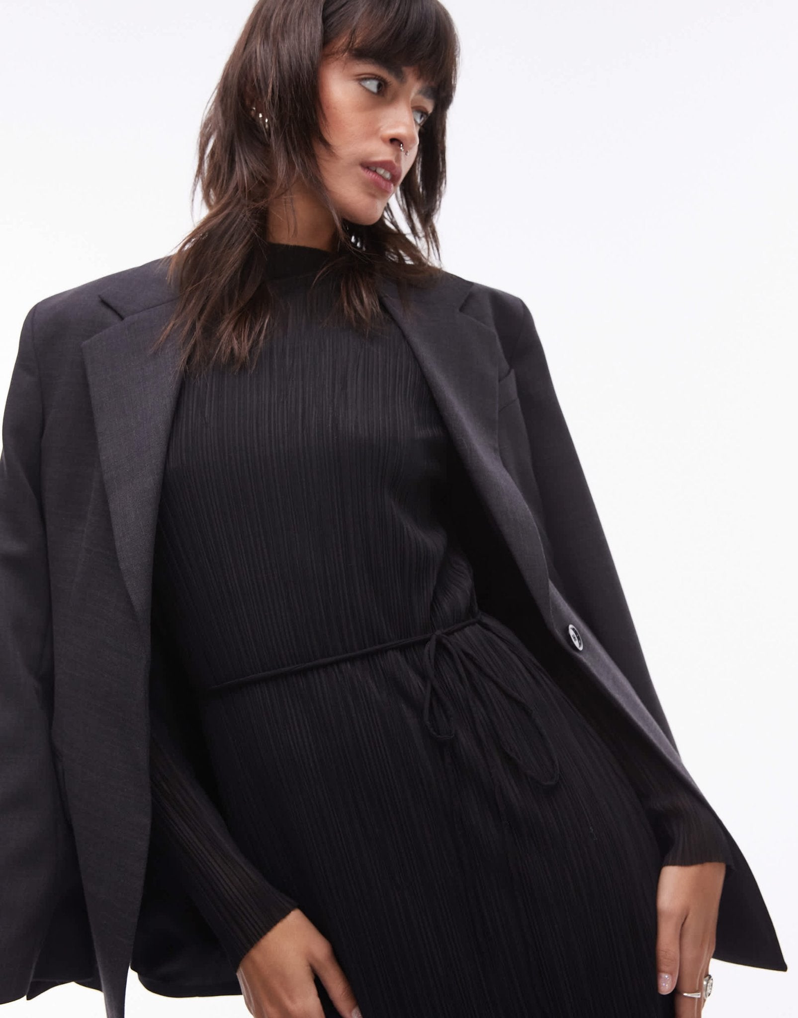 & Other Stories plisse mesh midi dress in black - ASOS Sample Sale