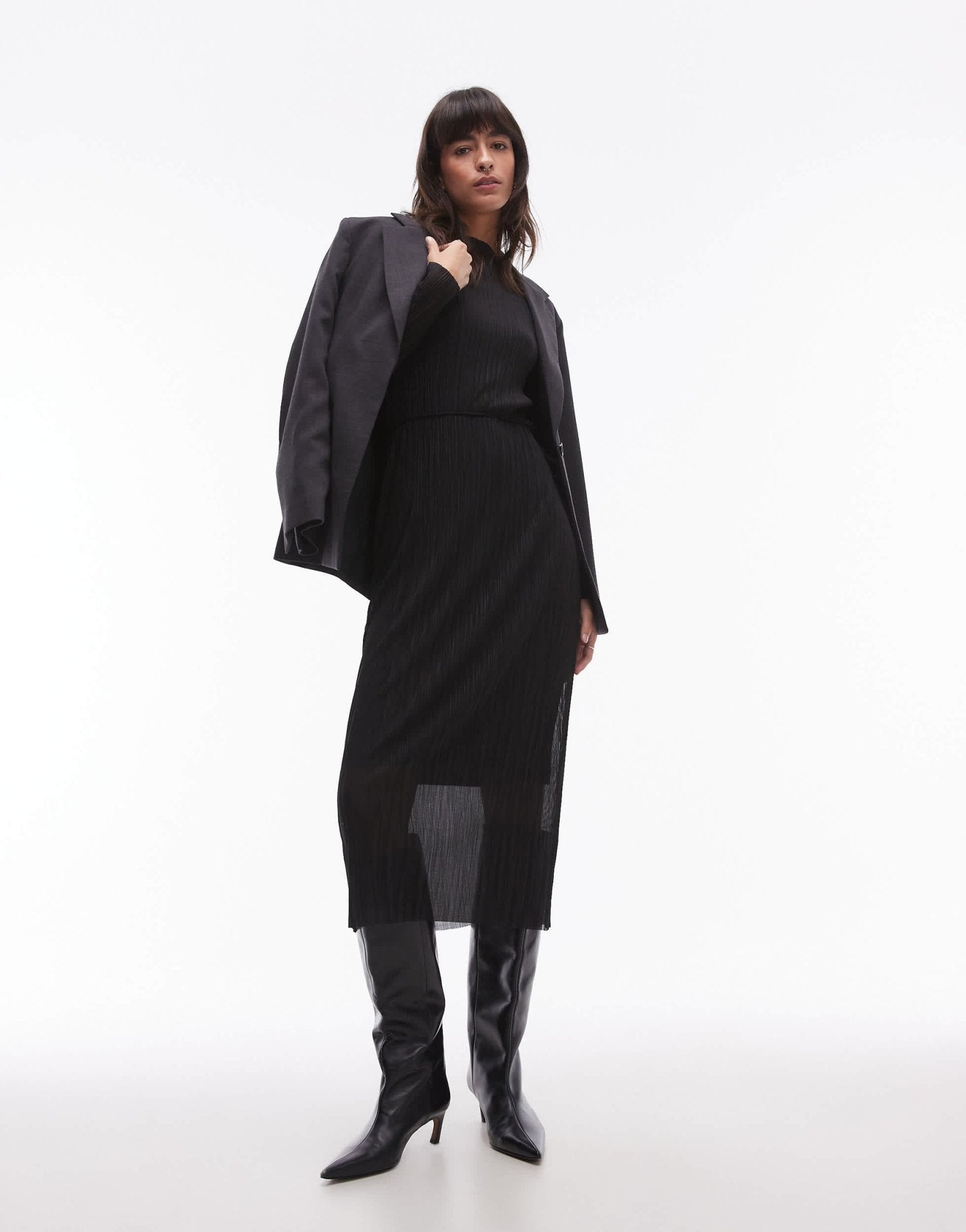 & Other Stories plisse mesh midi dress in black - ASOS Sample Sale