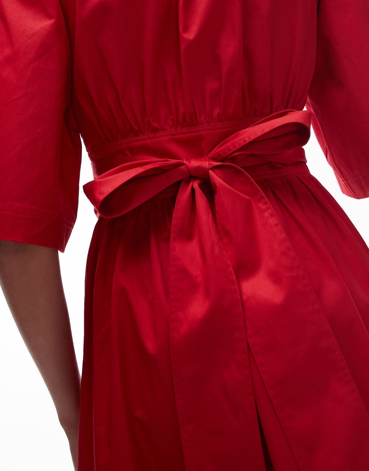 & Other Stories poplin midaxi dress with wrap front and puff sleeves in red - ASOS Sample Sale