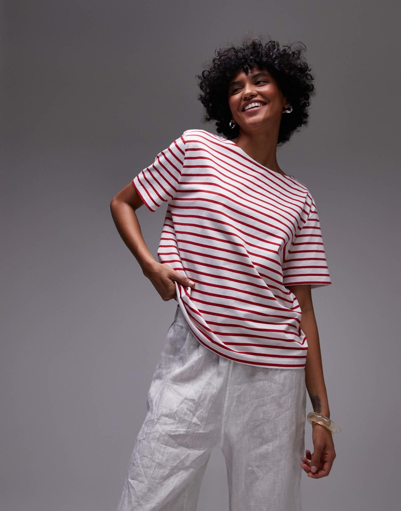 & Other Stories relaxed short sleeve t-shirt top in red and white stripes - ASOS Sample Sale