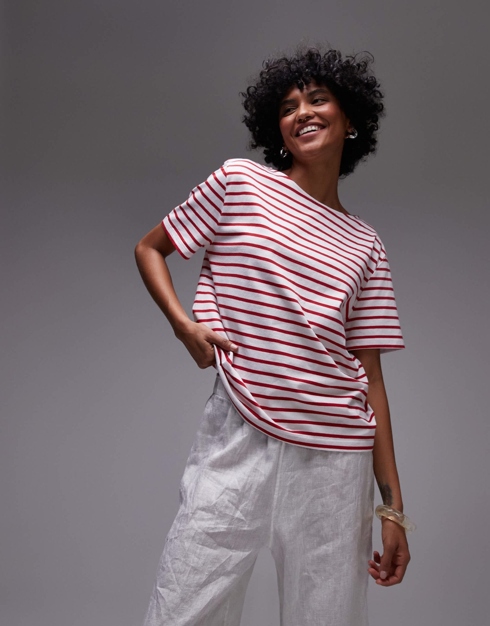 & Other Stories relaxed short sleeve t-shirt top in red and white stripes - ASOS Sample Sale