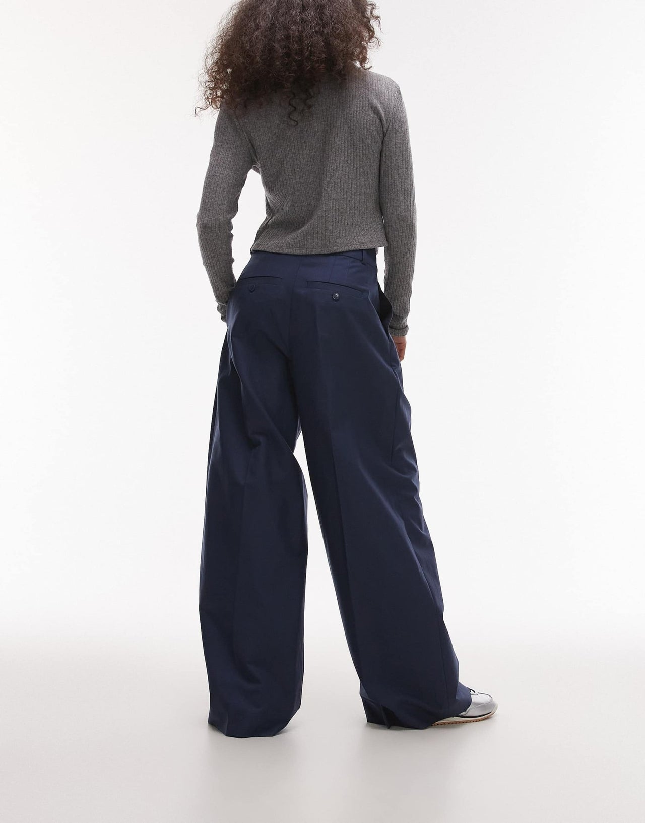 & Other Stories relaxed wide leg tailored trousers with pleat front in blue - ASOS Sample Sale