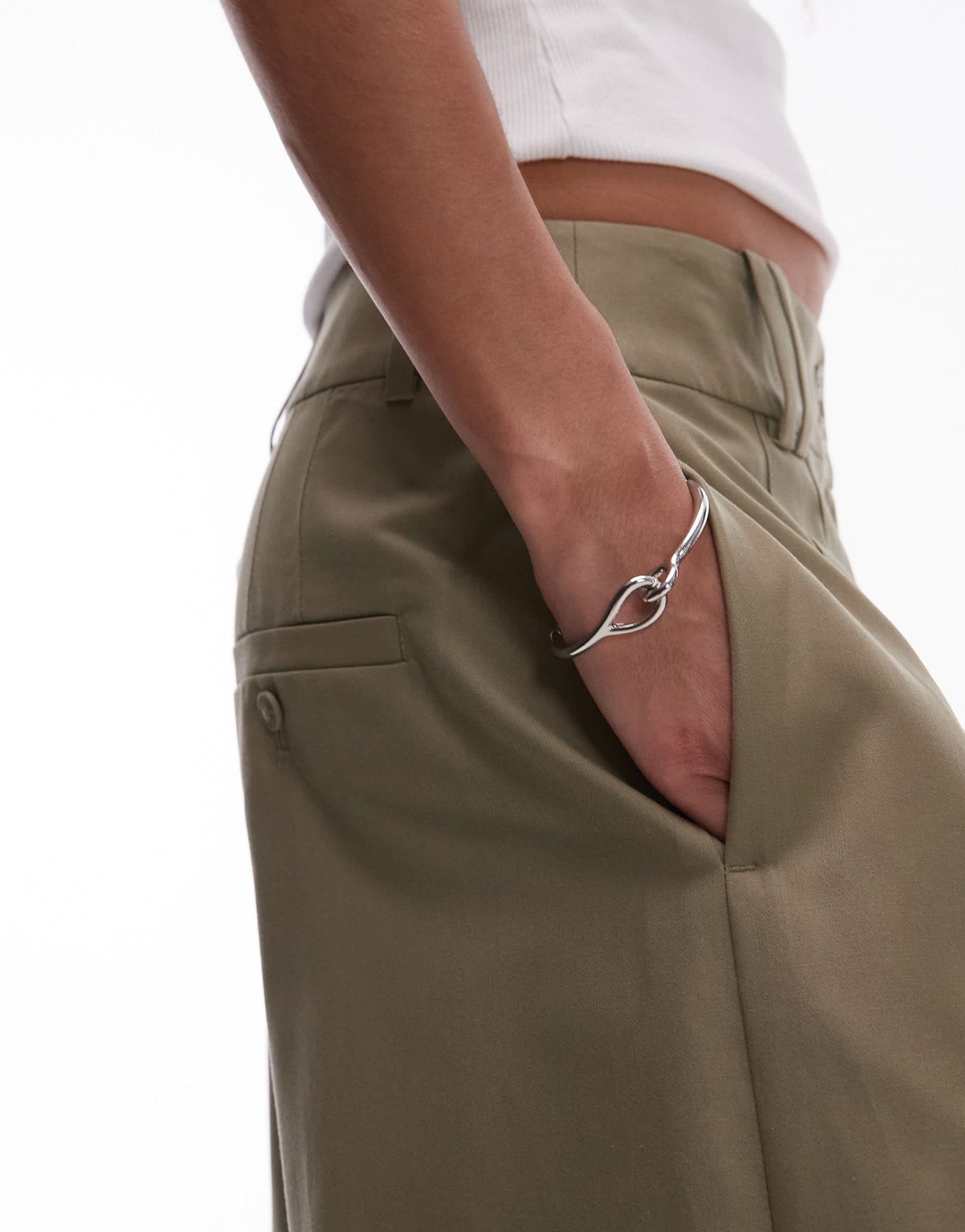 & Other Stories relaxed wide leg tailored trousers with pleat front in khaki - ASOS Sample Sale