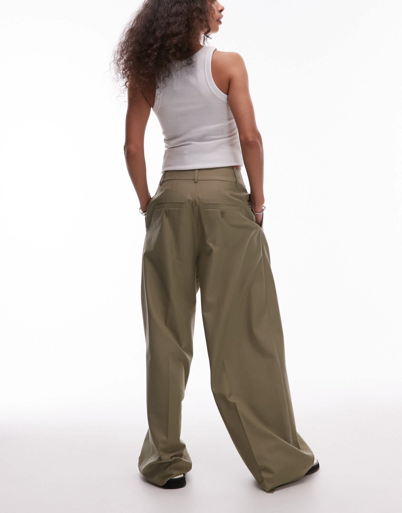 & Other Stories relaxed wide leg tailored trousers with pleat front in khaki - ASOS Sample Sale