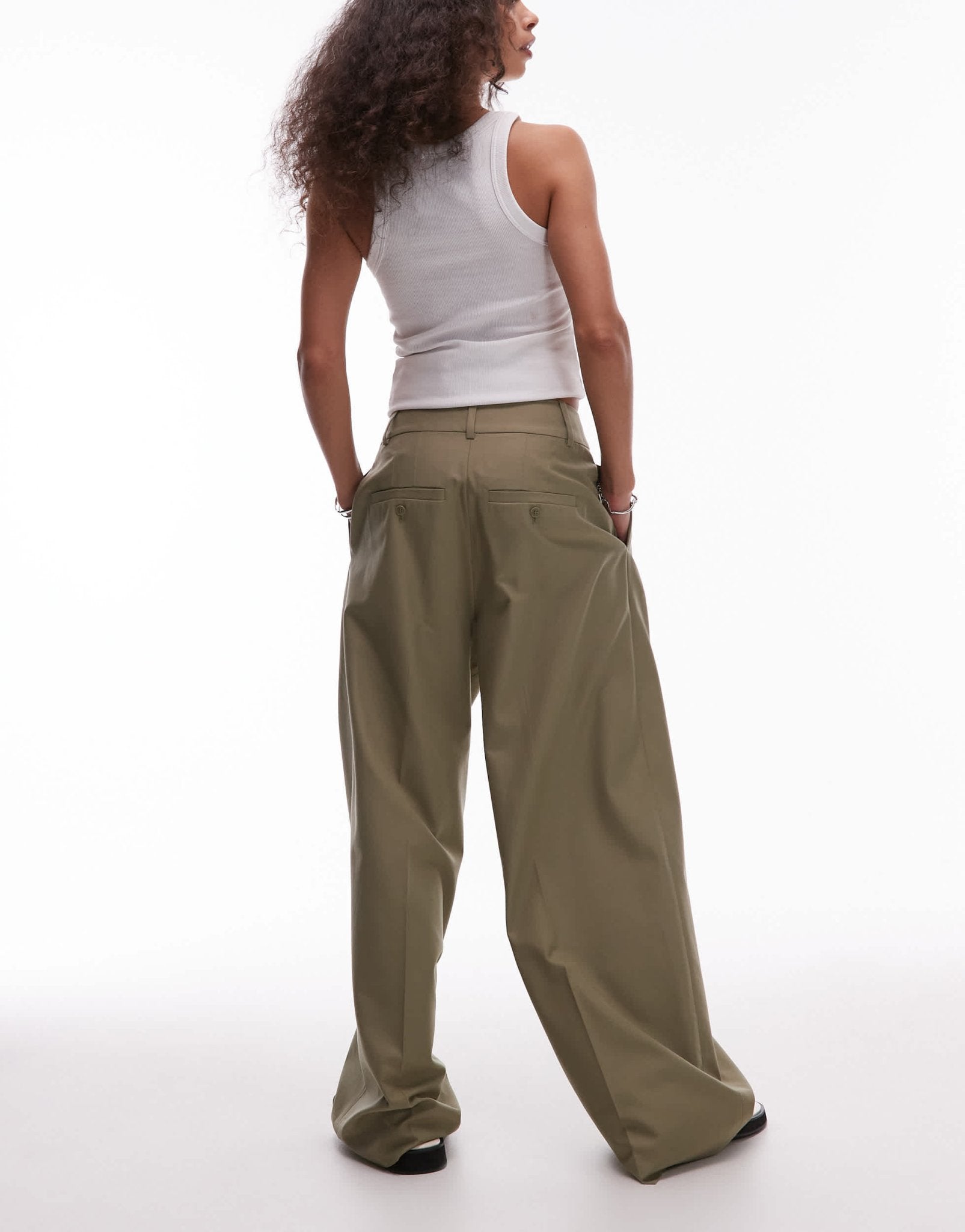 & Other Stories relaxed wide leg tailored trousers with pleat front in khaki - ASOS Sample Sale
