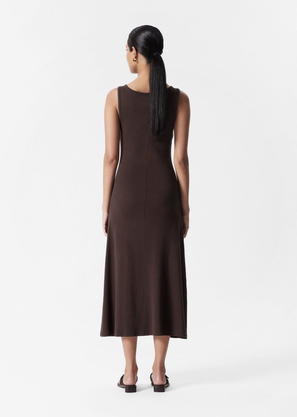 & Other Stories ribbed jersy midaxi dress in brown with metal deco clasp - ASOS Sample Sale