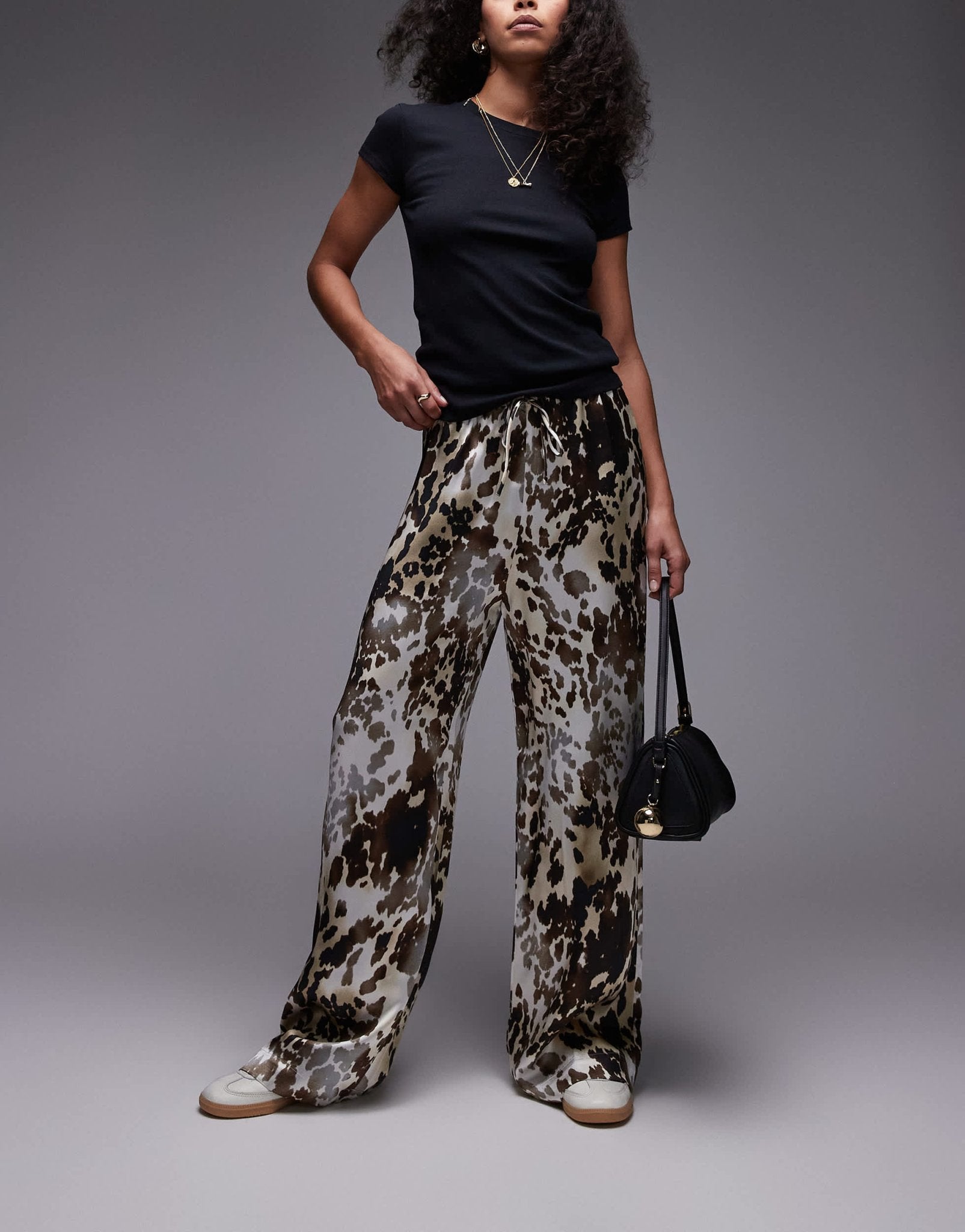 & Other Stories satin pull-on wide leg trousers in brown animal print - ASOS Sample Sale