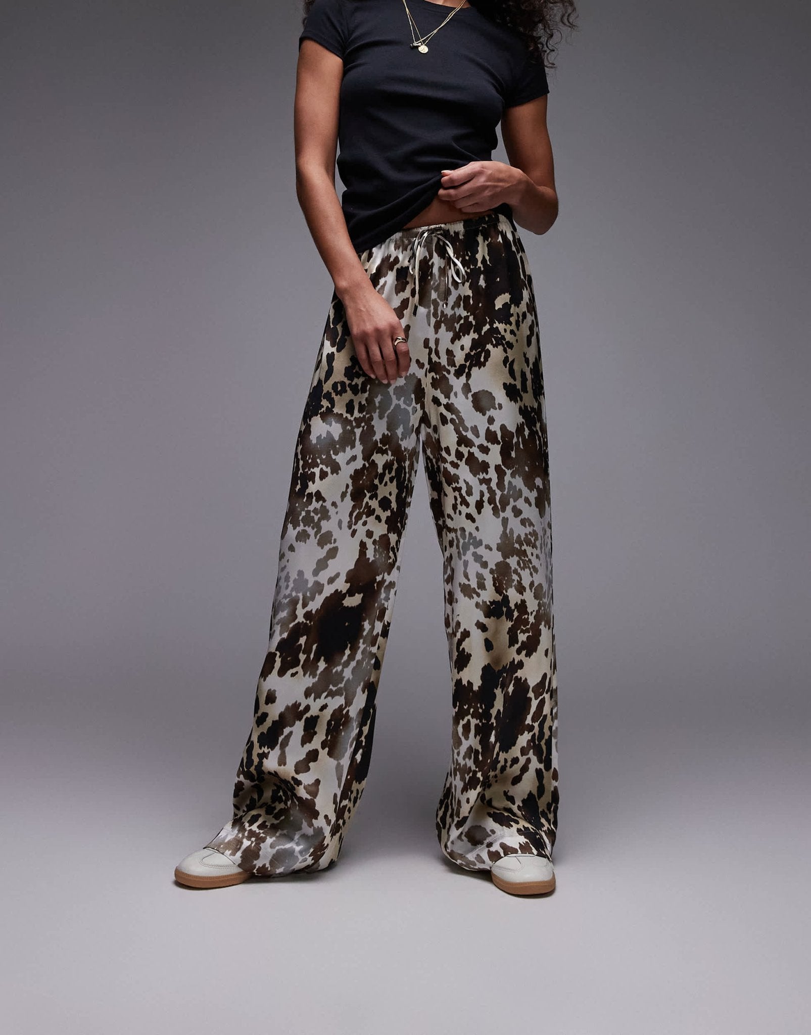 & Other Stories satin pull-on wide leg trousers in brown animal print - ASOS Sample Sale