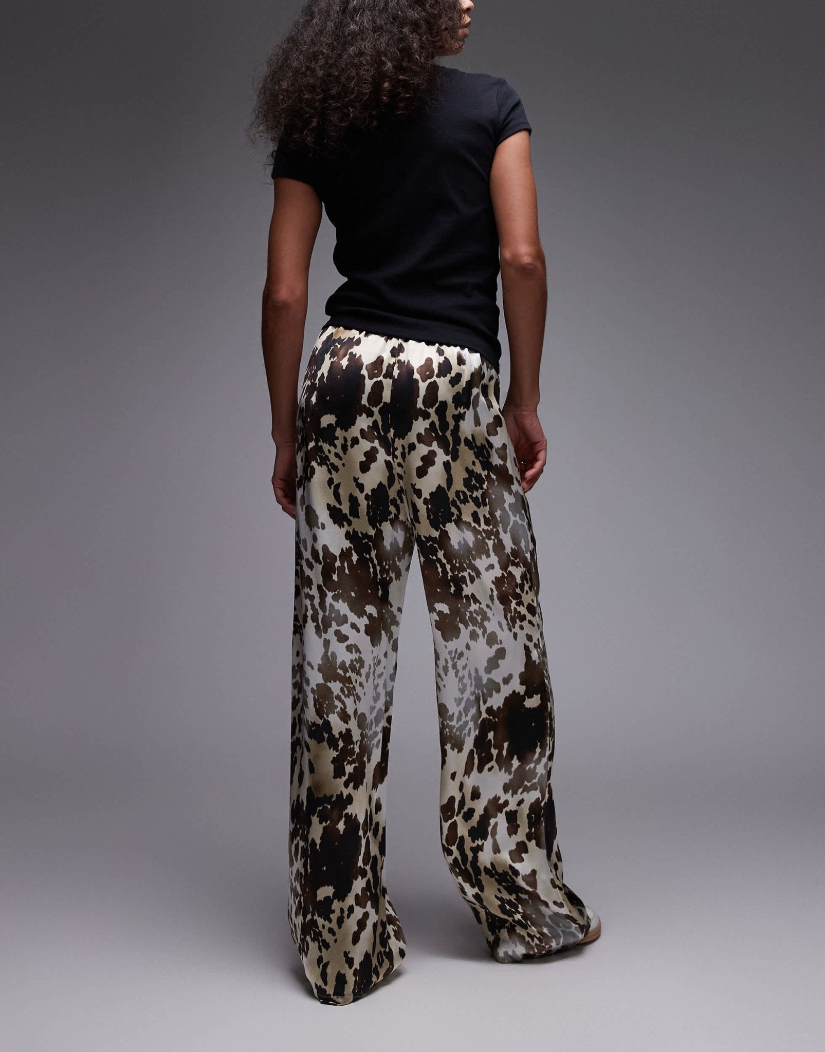 & Other Stories satin pull-on wide leg trousers in brown animal print - ASOS Sample Sale