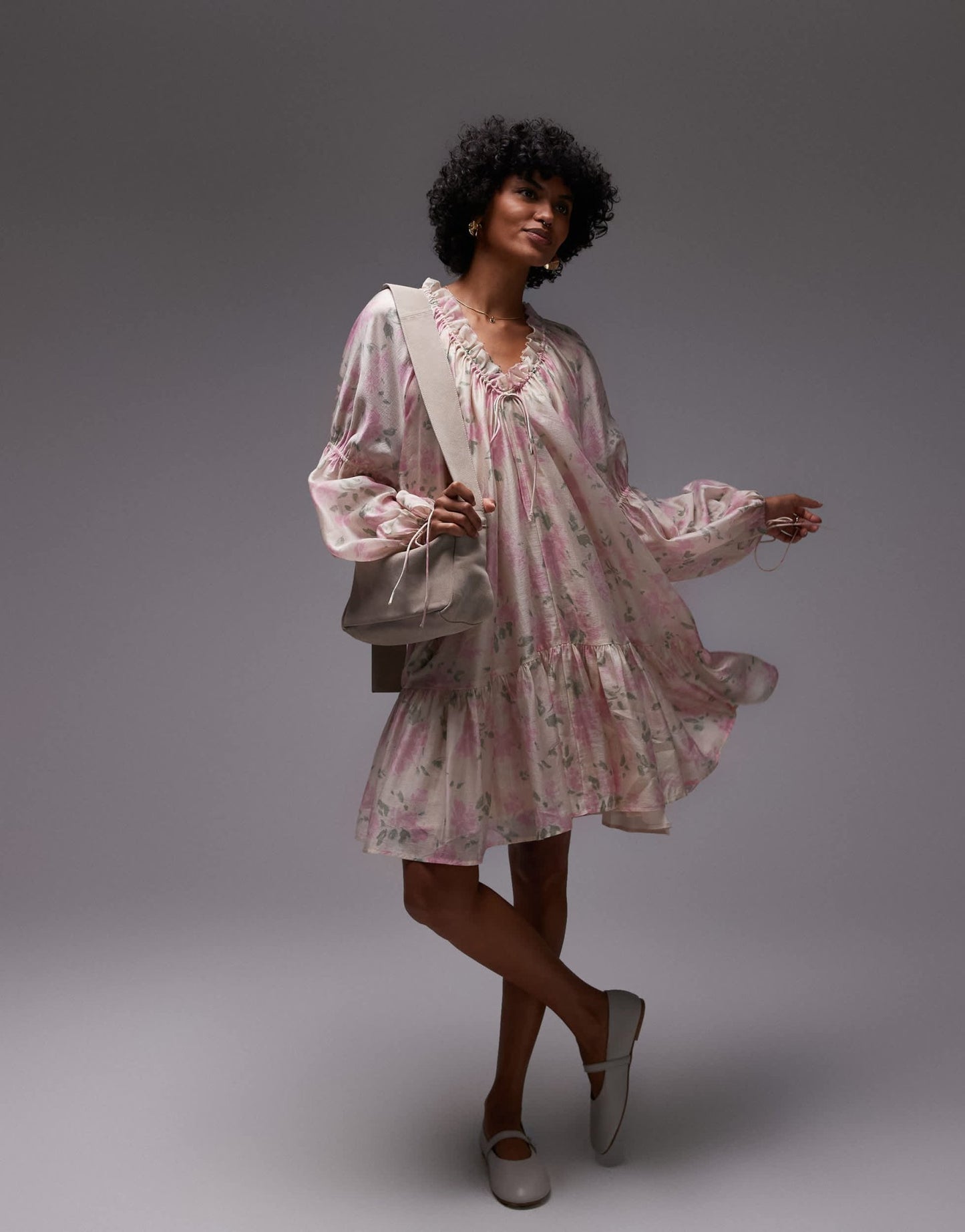 & Other Stories semi sheer mini dress with volume sleeves in floral print - ASOS Sample Sale