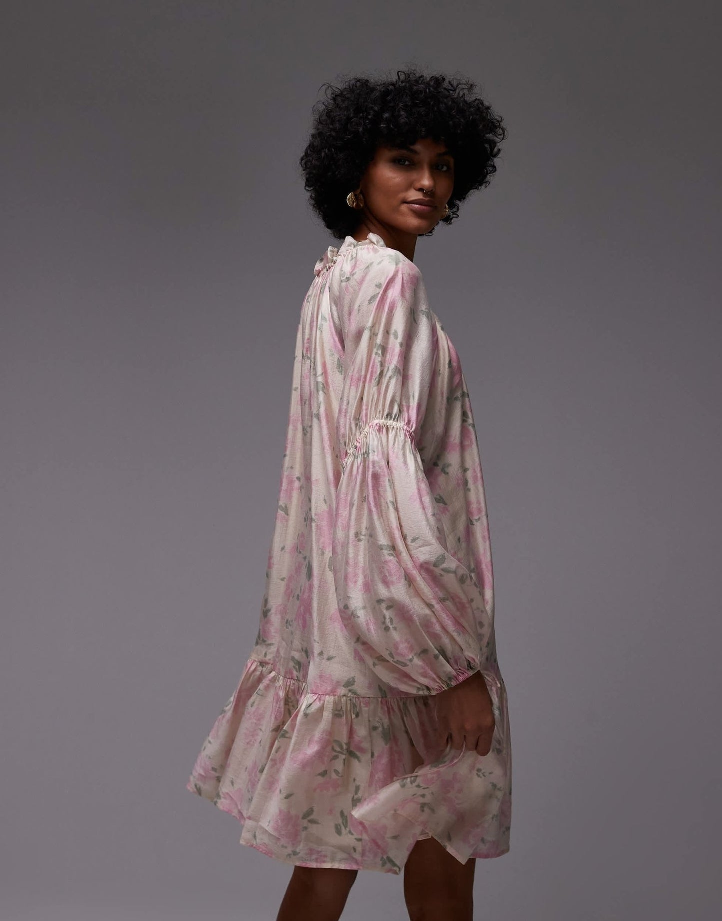 & Other Stories semi sheer mini dress with volume sleeves in floral print - ASOS Sample Sale