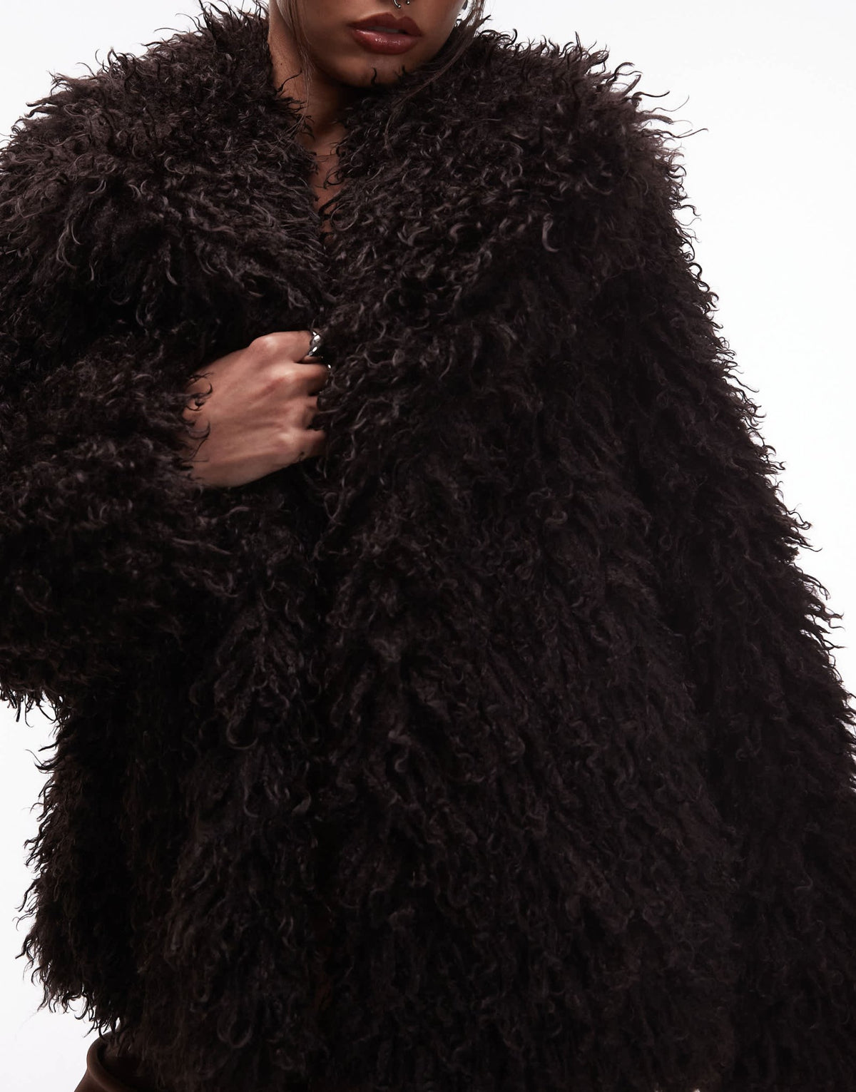 & Other Stories shaggy faux fur jacket in brown - ASOS Sample Sale