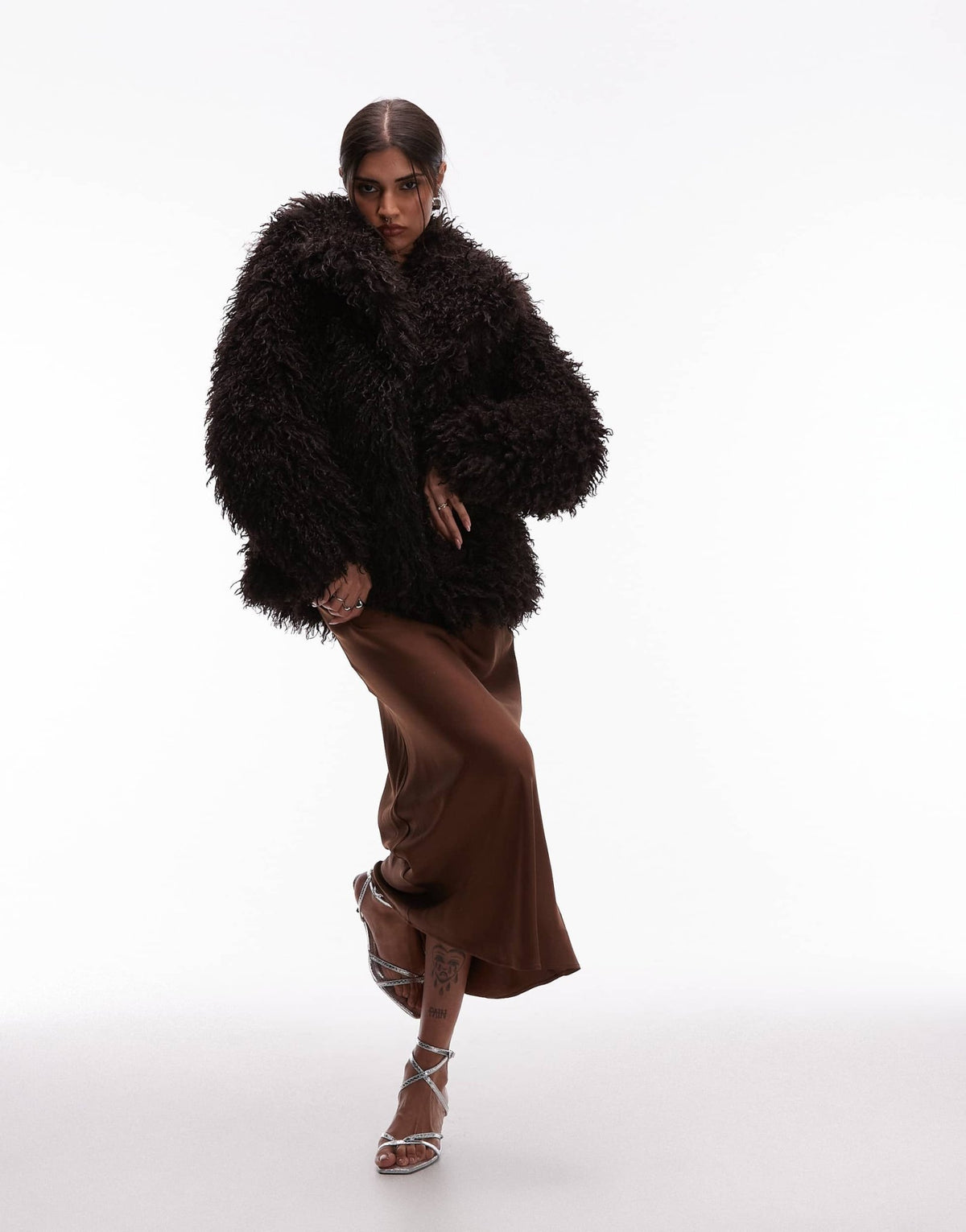 & Other Stories shaggy faux fur jacket in brown - ASOS Sample Sale