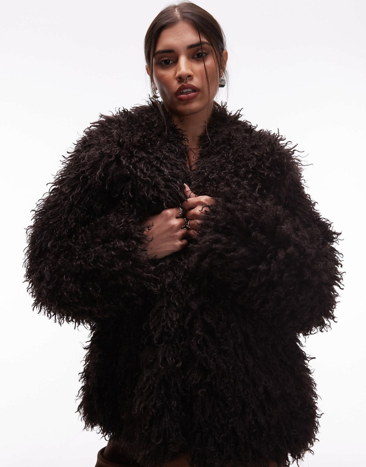 & Other Stories shaggy faux fur jacket in brown - ASOS Sample Sale