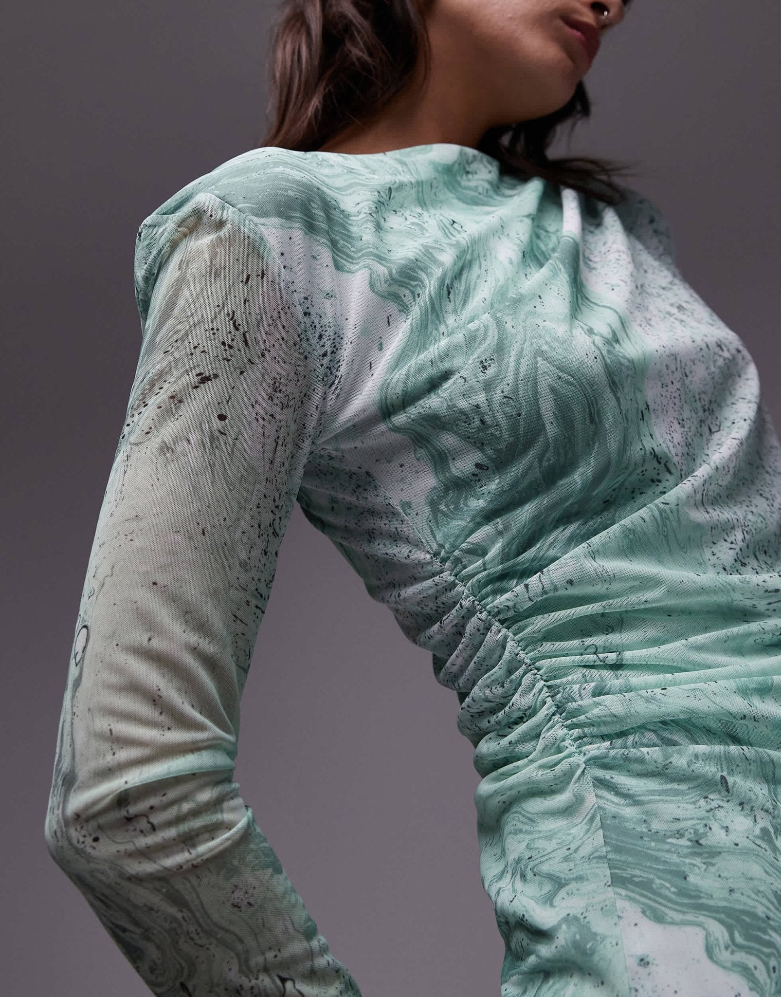 & Other Stories sheer mesh midi dress in green marble print - ASOS Sample Sale