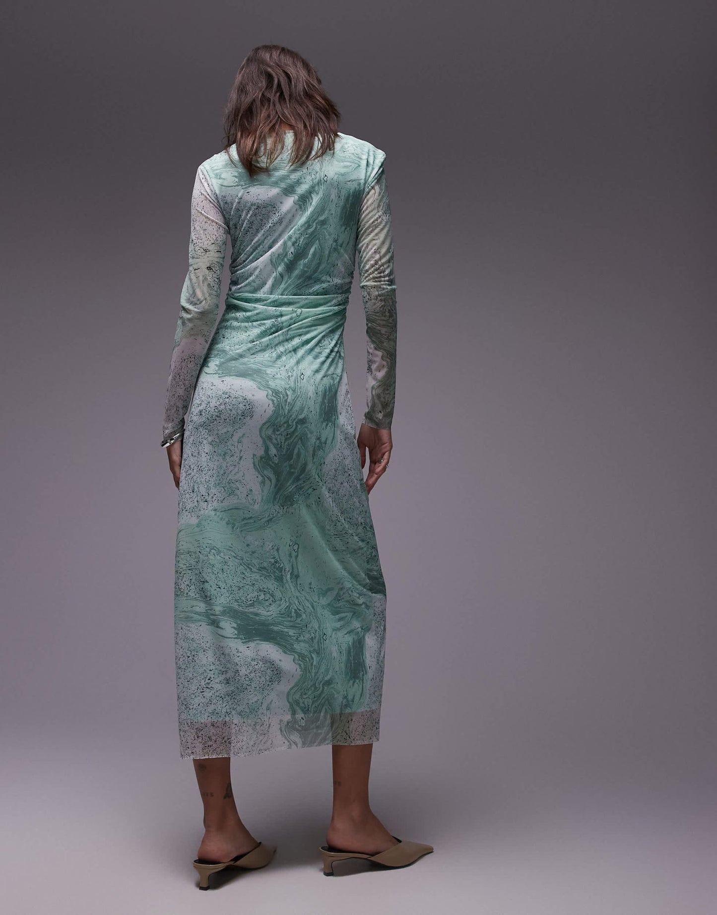 & Other Stories sheer mesh midi dress in green marble print - ASOS Sample Sale