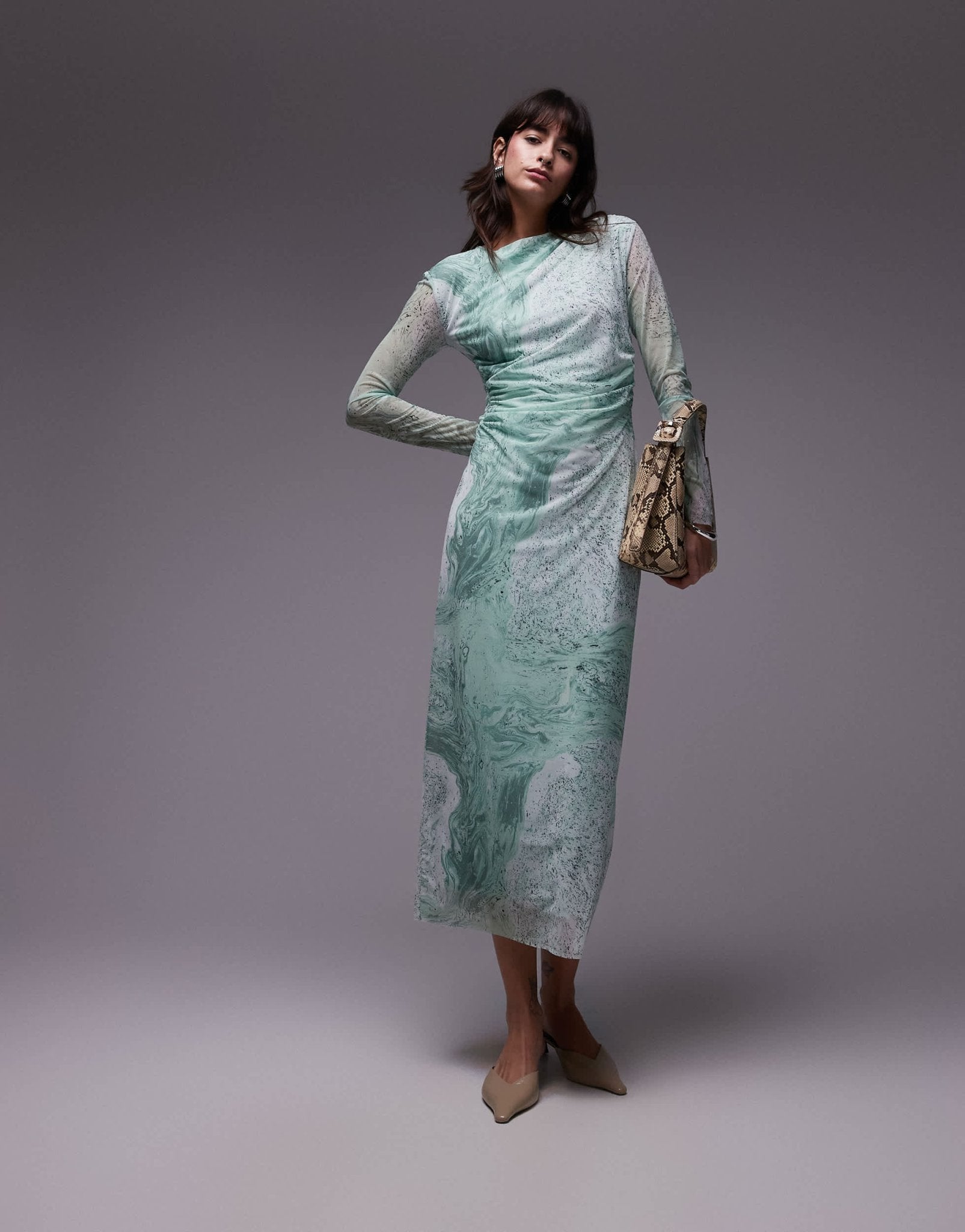 & Other Stories sheer mesh midi dress in green marble print - ASOS Sample Sale