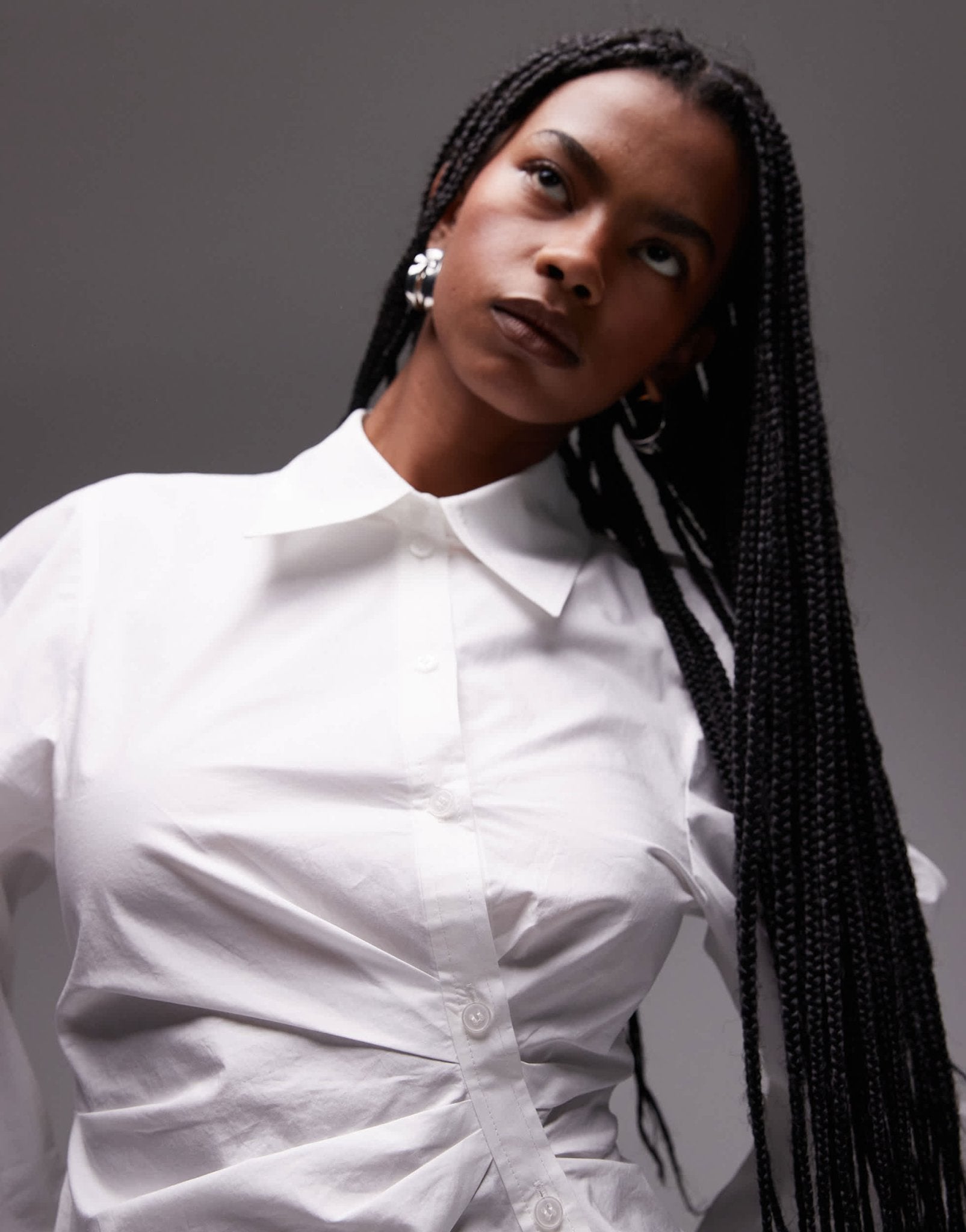 & Other Stories shirt with asymmetric button front with volume sleeves in white - ASOS Sample Sale