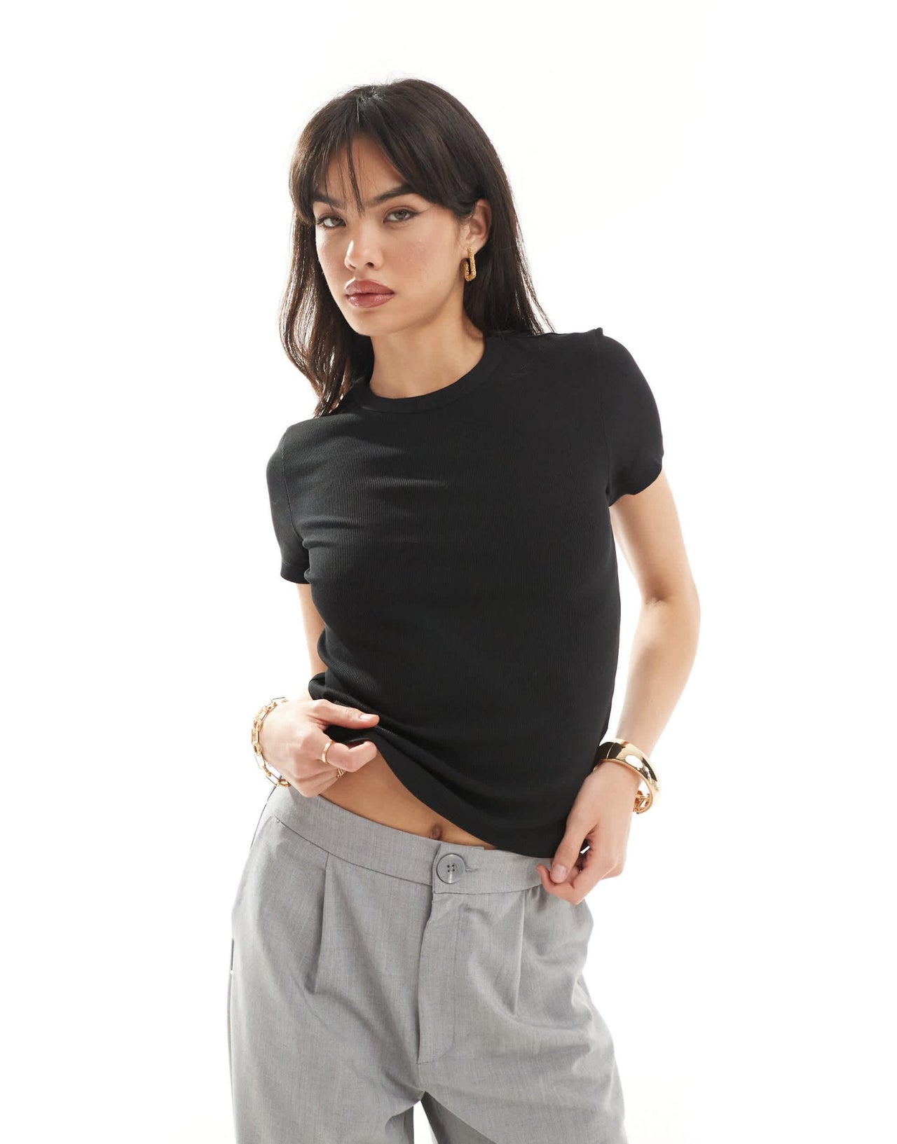 & Other Stories short sleeve ribbed fitted top in black - ASOS Sample Sale