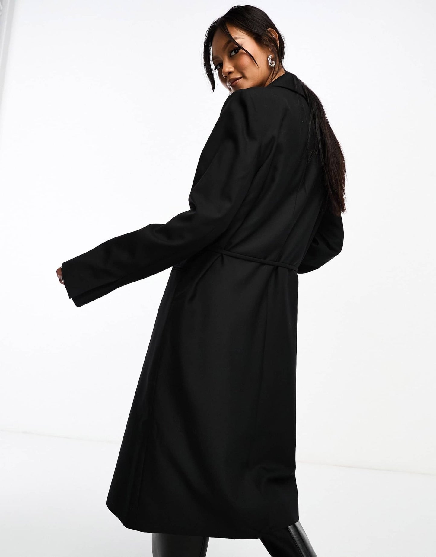 & Other Stories single breasted wool blend coat with belt in black - ASOS Sample Sale