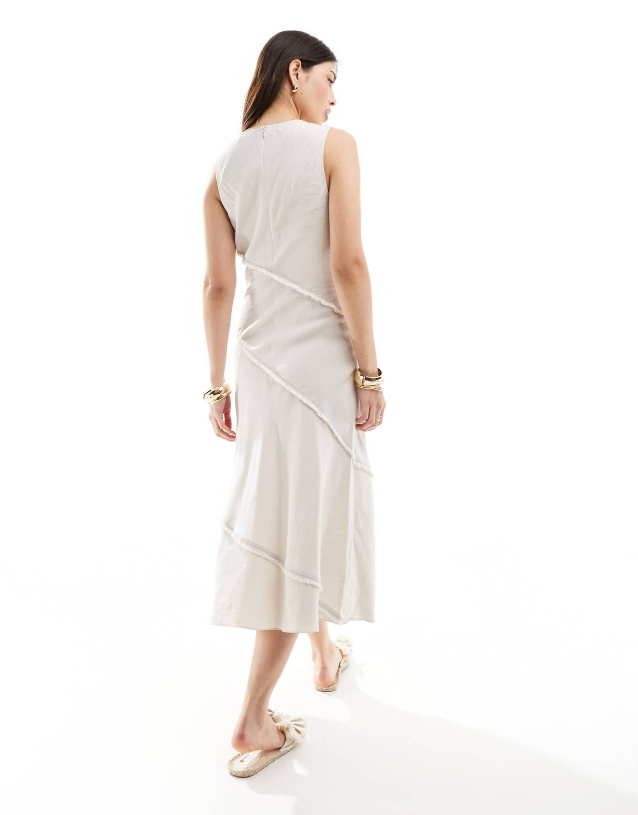 & Other Stories sleeveless midi dress with raw edge seams in beige - ASOS Sample Sale