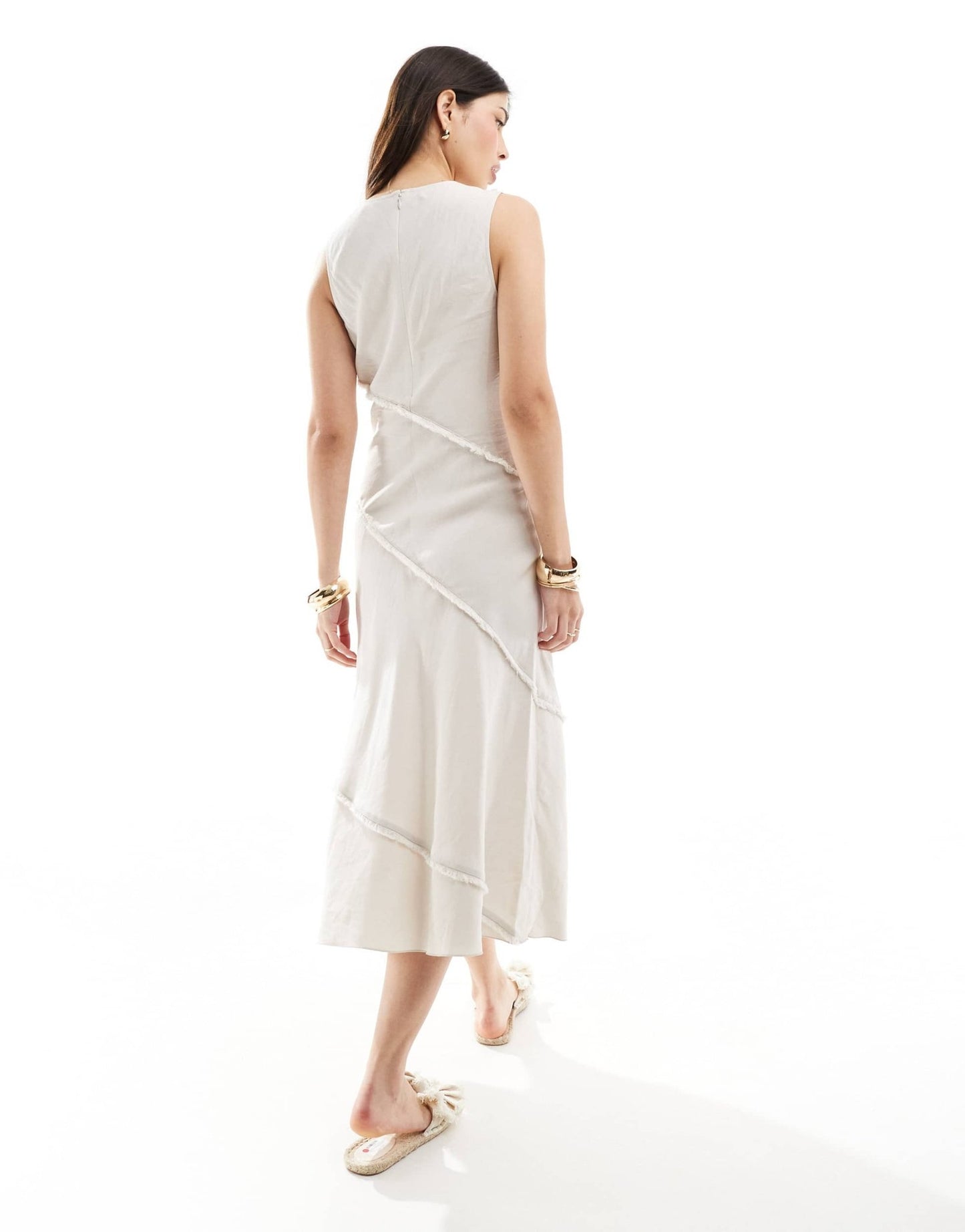 & Other Stories sleeveless midi dress with raw edge seams in beige - ASOS Sample Sale