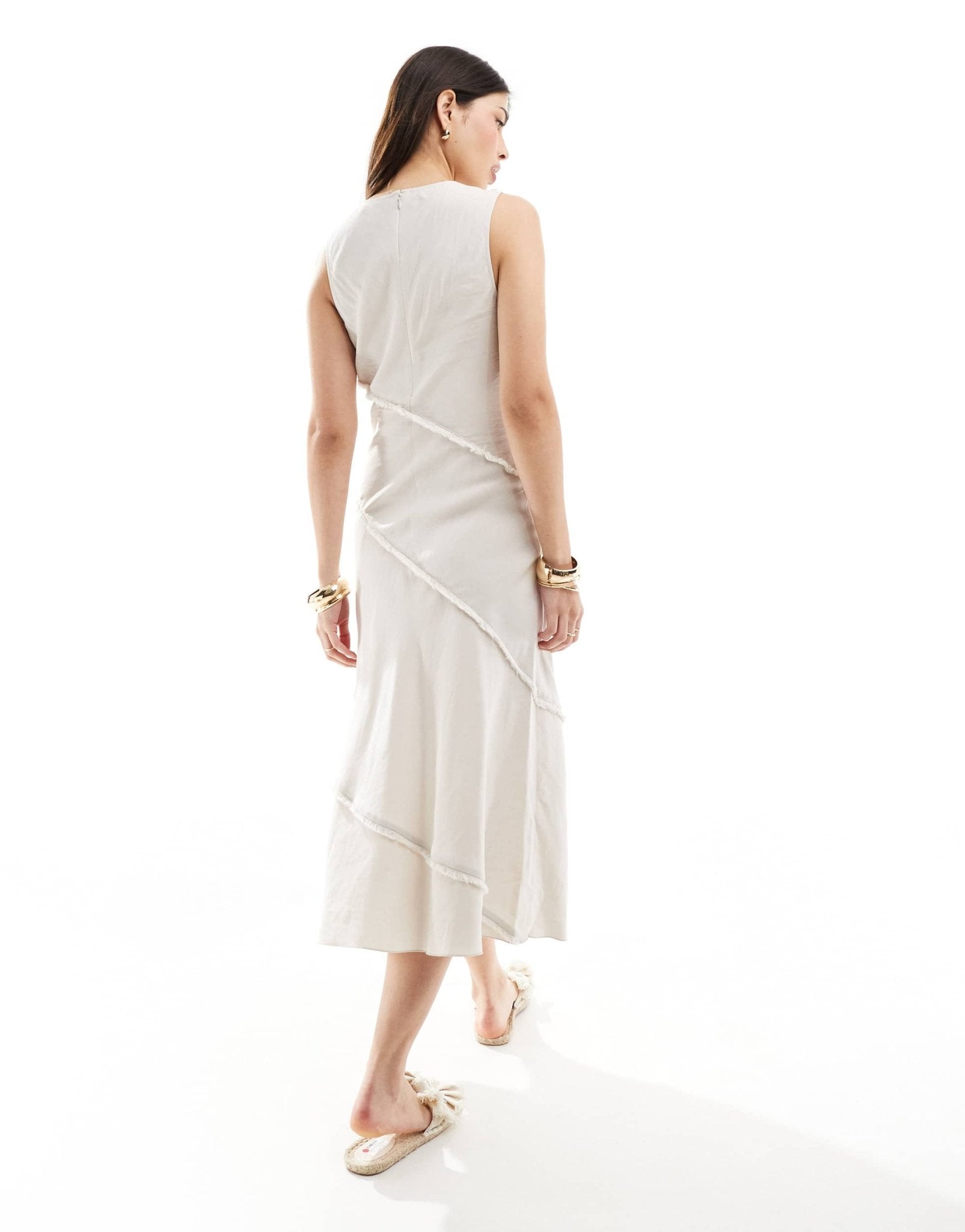 & Other Stories sleeveless midi dress with raw edge seams in beige - ASOS Sample Sale