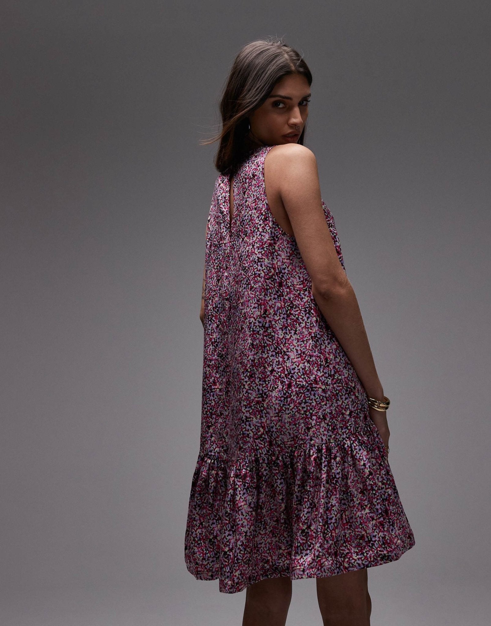 & Other Stories sleeveless mini dress with drop waist in pink mini abstract print - ASOS Sample Sale