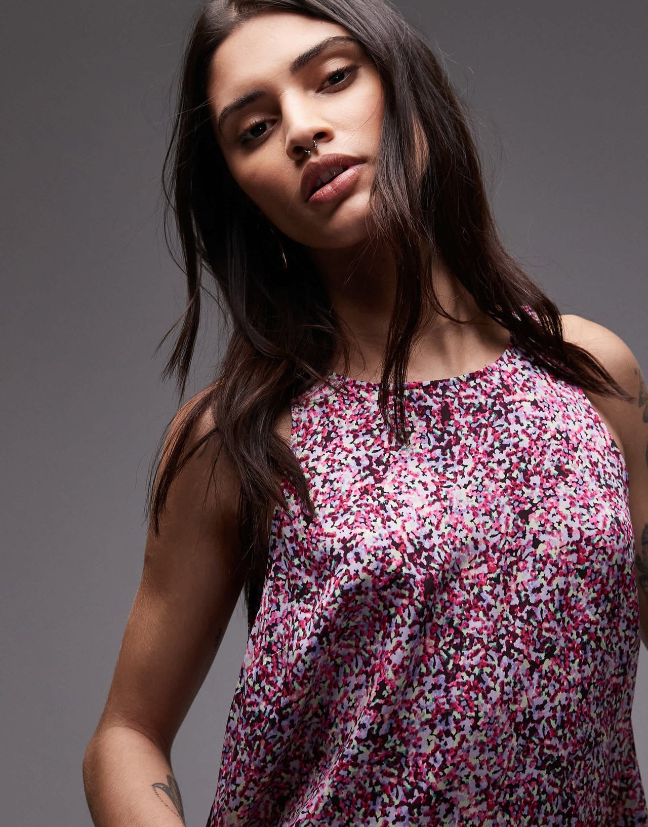 & Other Stories sleeveless mini dress with drop waist in pink mini abstract print - ASOS Sample Sale