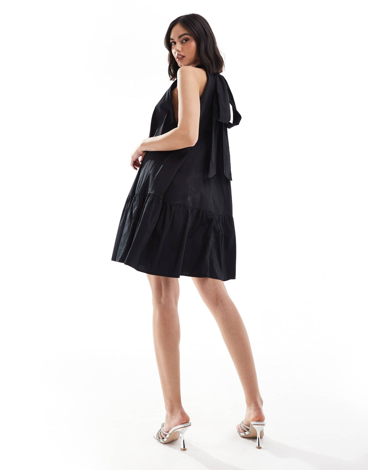 & Other Stories sleeveless mini dress with tiered hem and back bow tie in black - ASOS Sample Sale