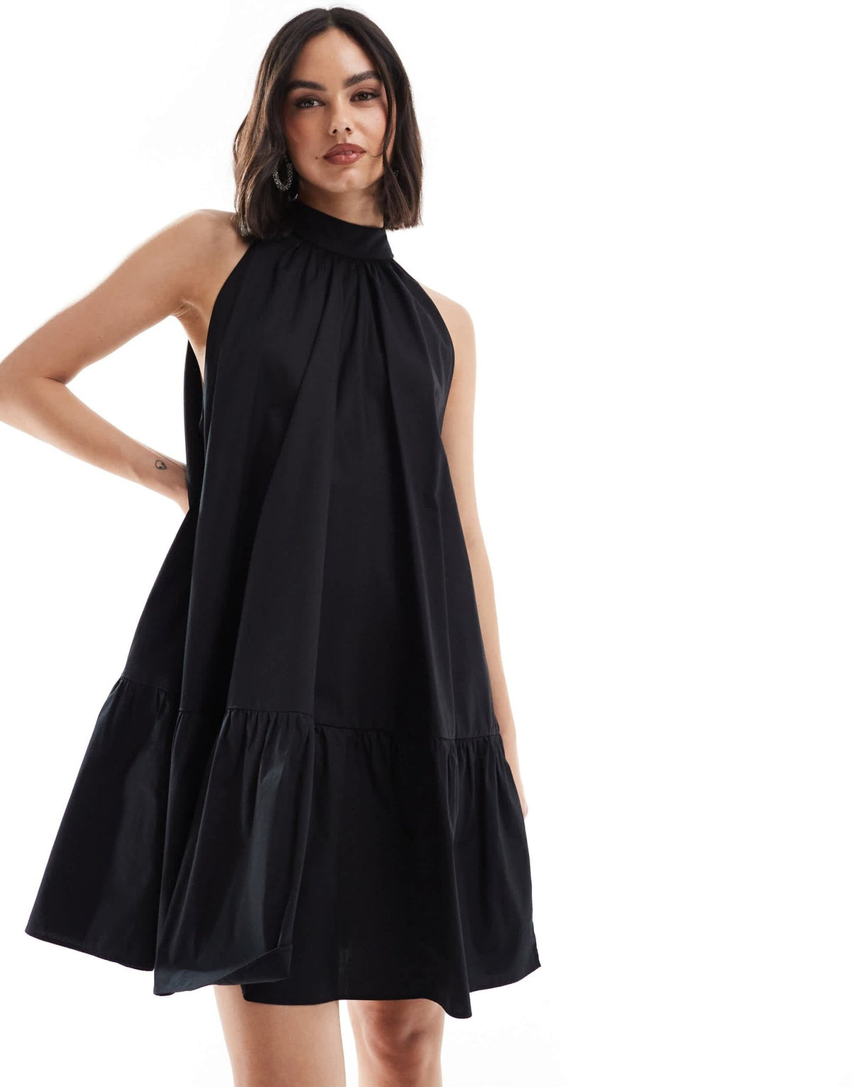 & Other Stories sleeveless mini dress with tiered hem and back bow tie in black - ASOS Sample Sale