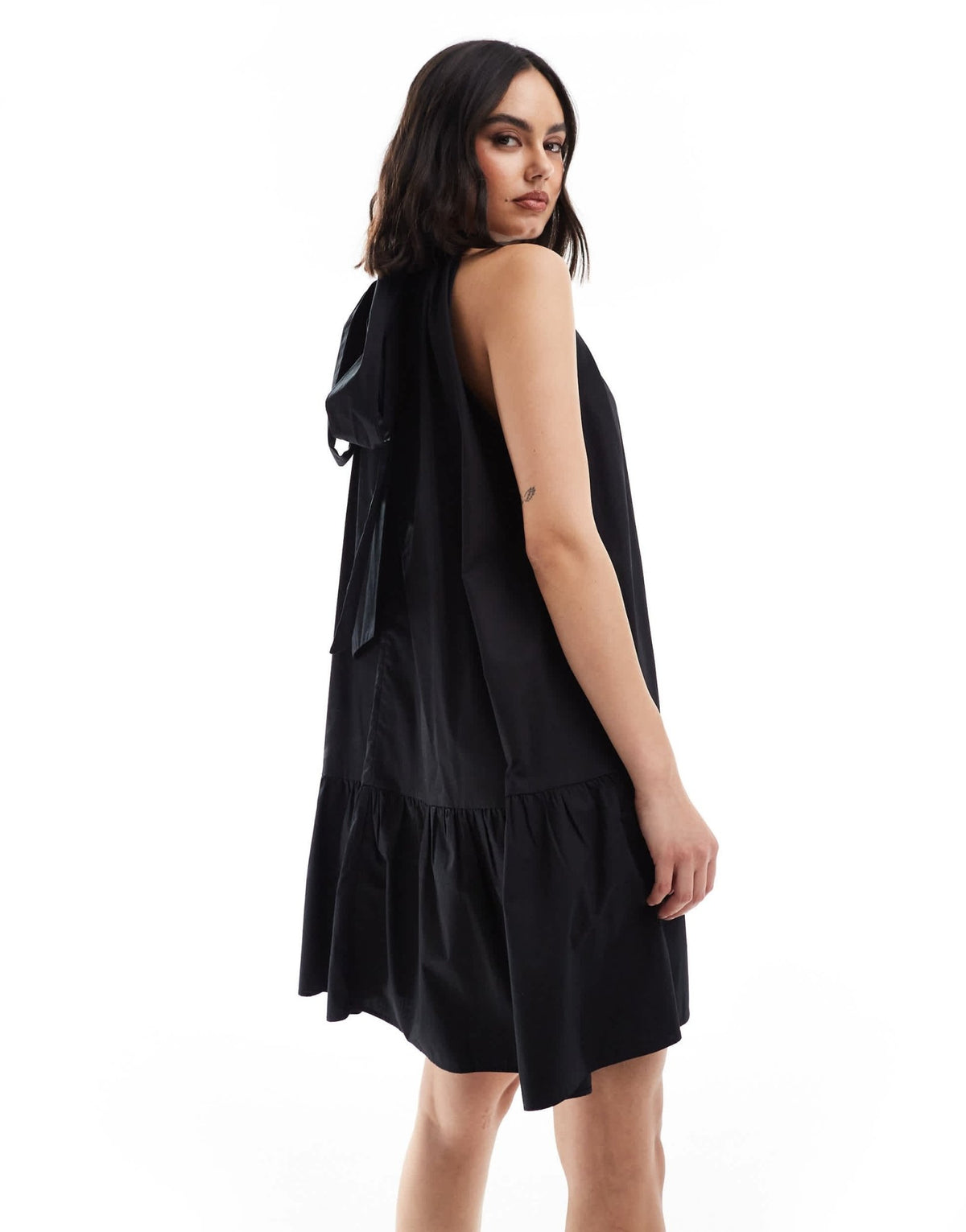 & Other Stories sleeveless mini dress with tiered hem and back bow tie in black - ASOS Sample Sale